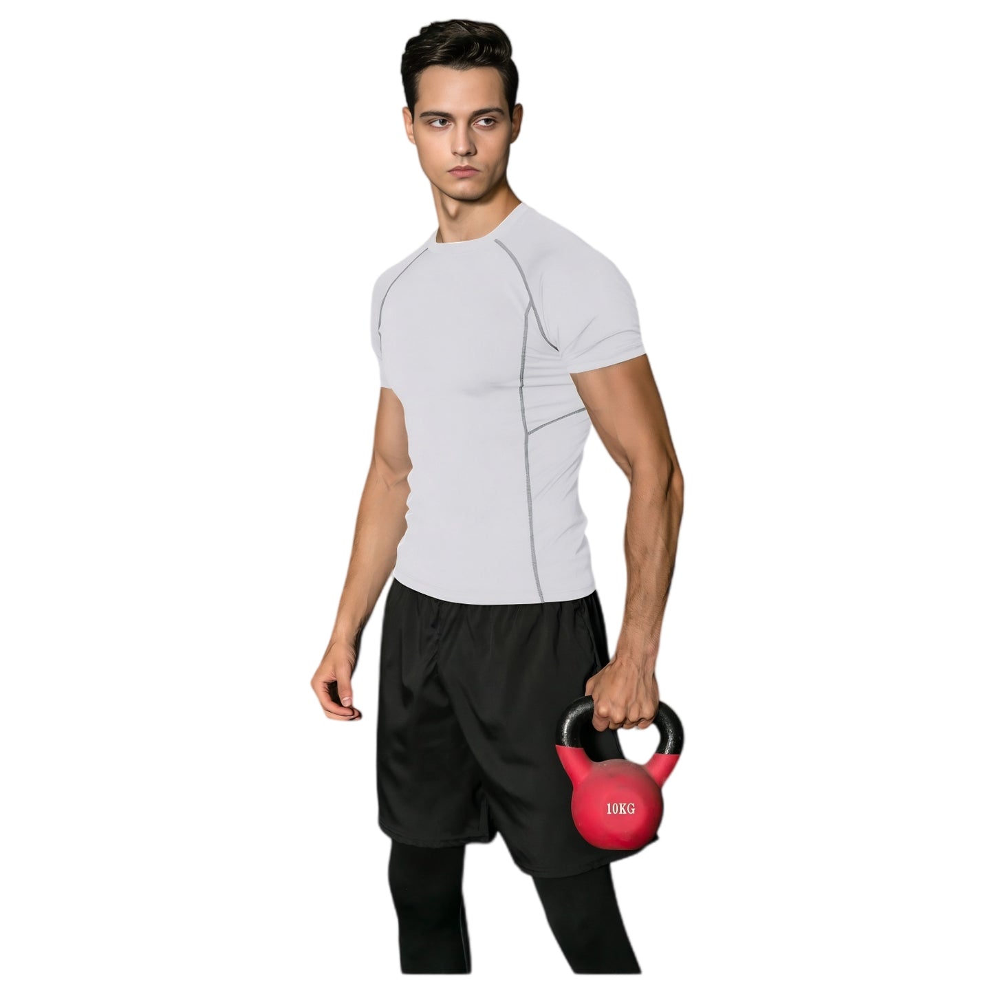 Men's Short Sleeve Compression Workout Shirt with Moisture-Wicking Fabric and Contrast Stitching
