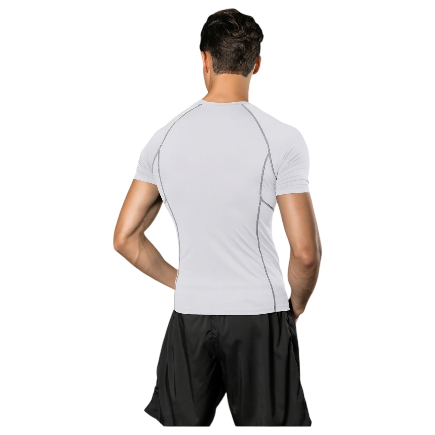 Men's Short Sleeve Compression Workout Shirt with Moisture-Wicking Fabric and Contrast Stitching