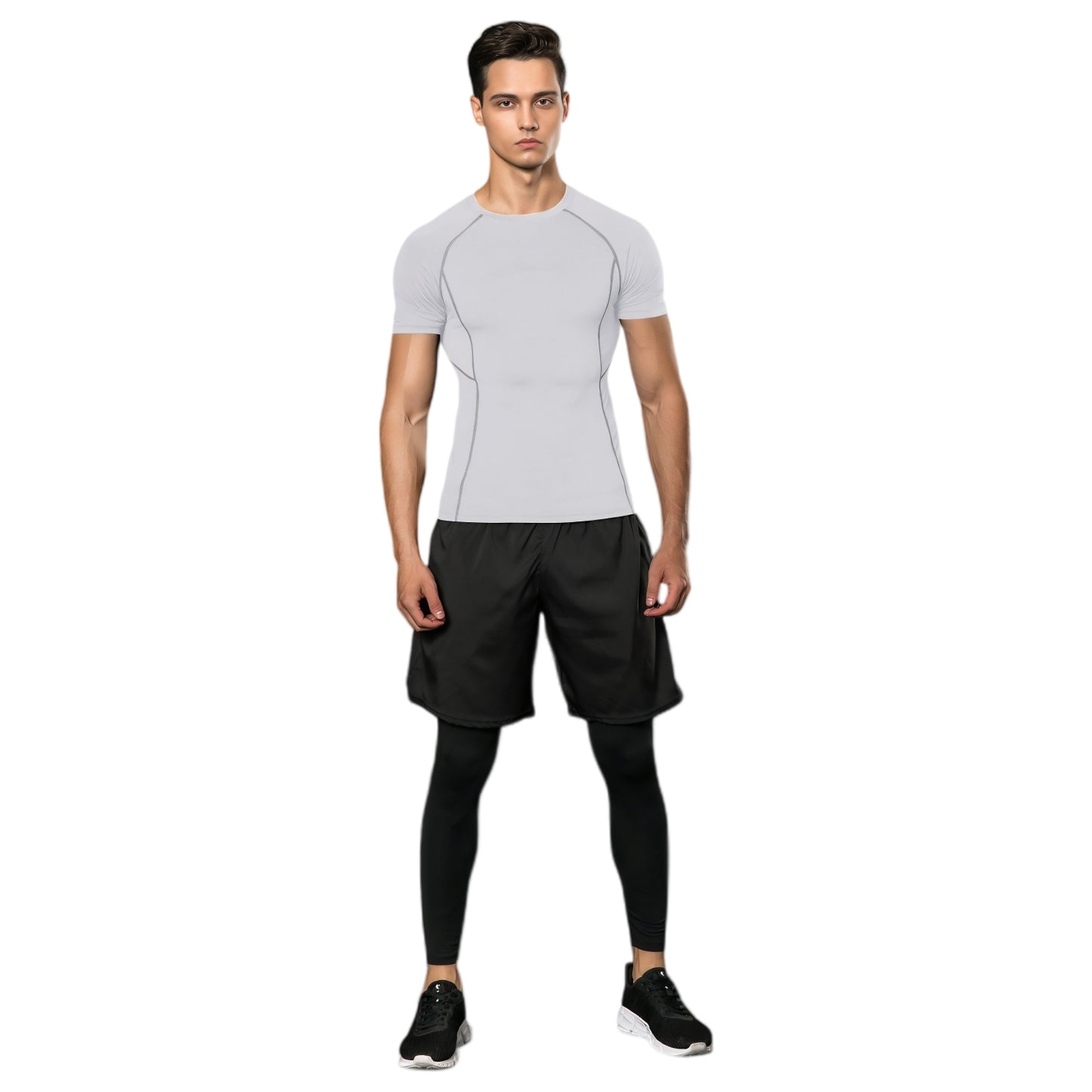 Men's Short Sleeve Compression Workout Shirt with Moisture-Wicking Fabric and Contrast Stitching