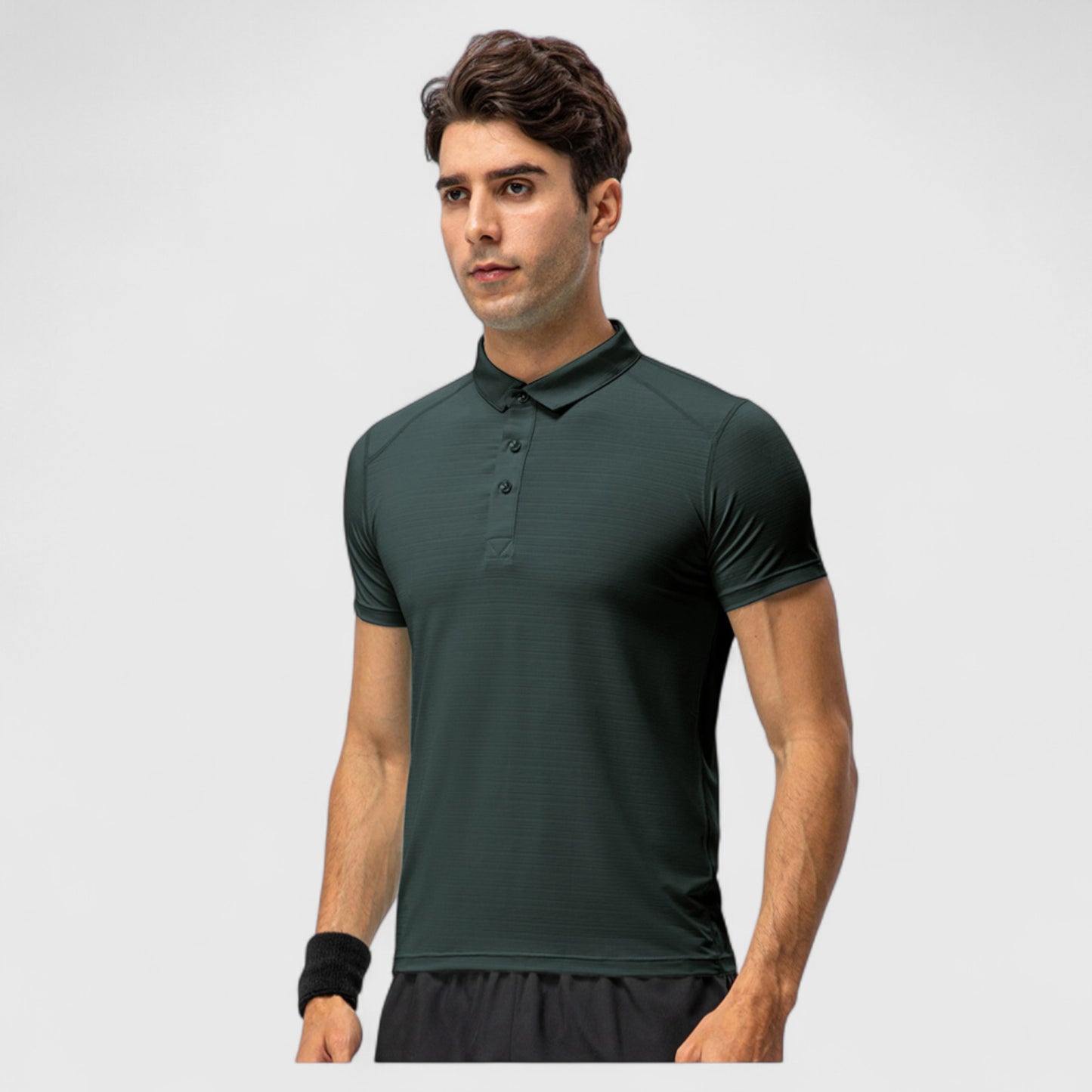 Men's Athletic Fit Polo Shirt with Short Sleeves and Three-Button Placket for Casual and Sport Styling