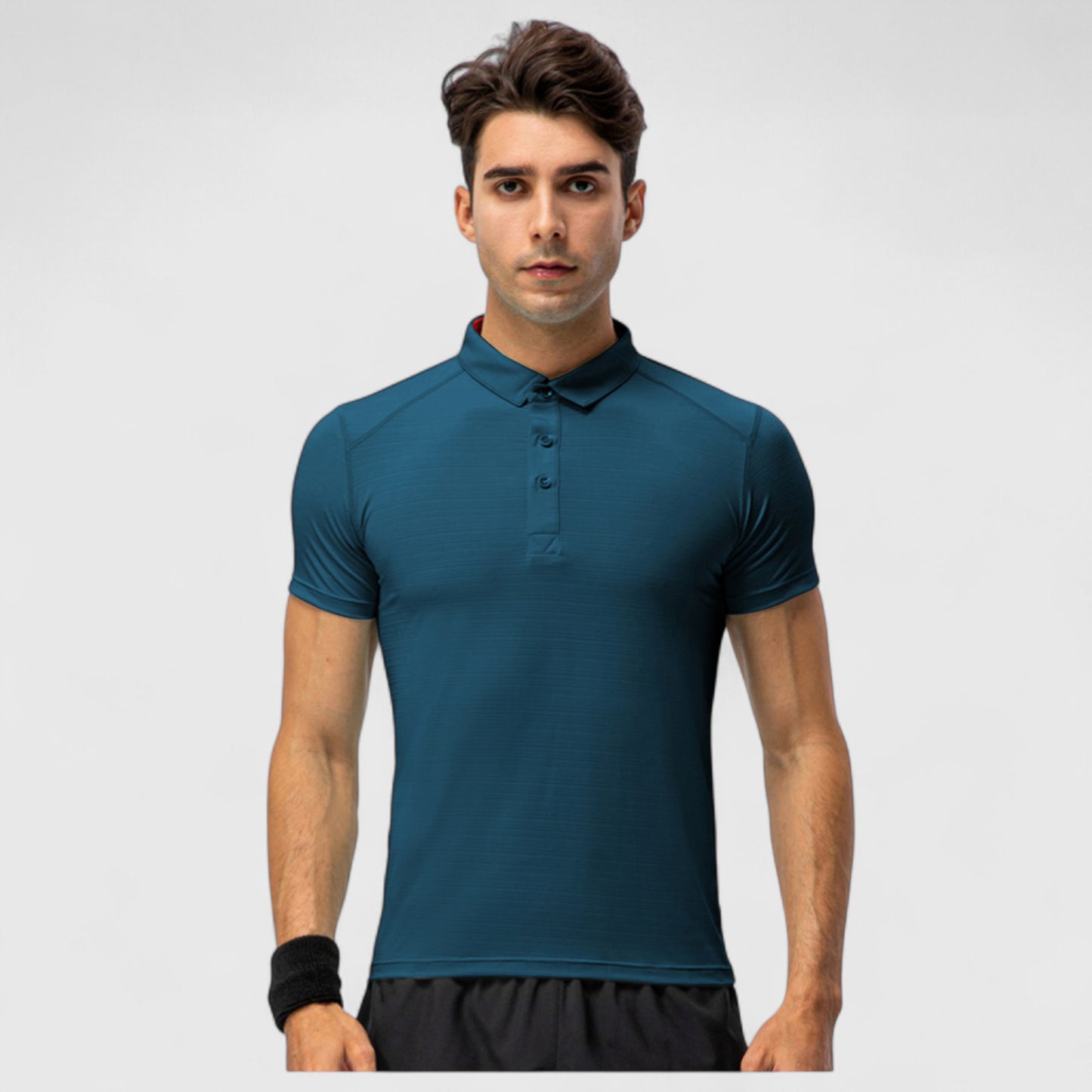 Men's Athletic Fit Polo Shirt with Short Sleeves and Three-Button Placket for Casual and Sport Styling