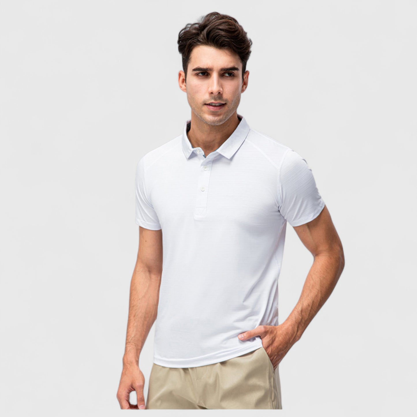 Men's Athletic Fit Polo Shirt with Short Sleeves and Three-Button Placket for Casual and Sport Styling
