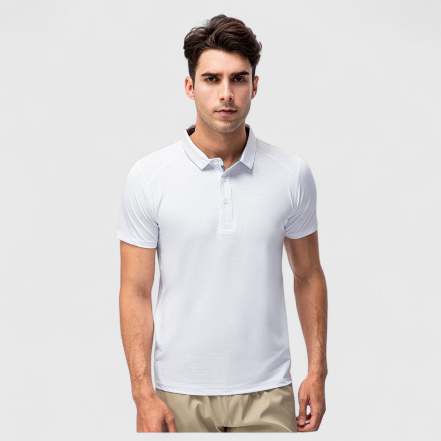 Men's Athletic Fit Polo Shirt with Short Sleeves and Three-Button Placket for Casual and Sport Styling