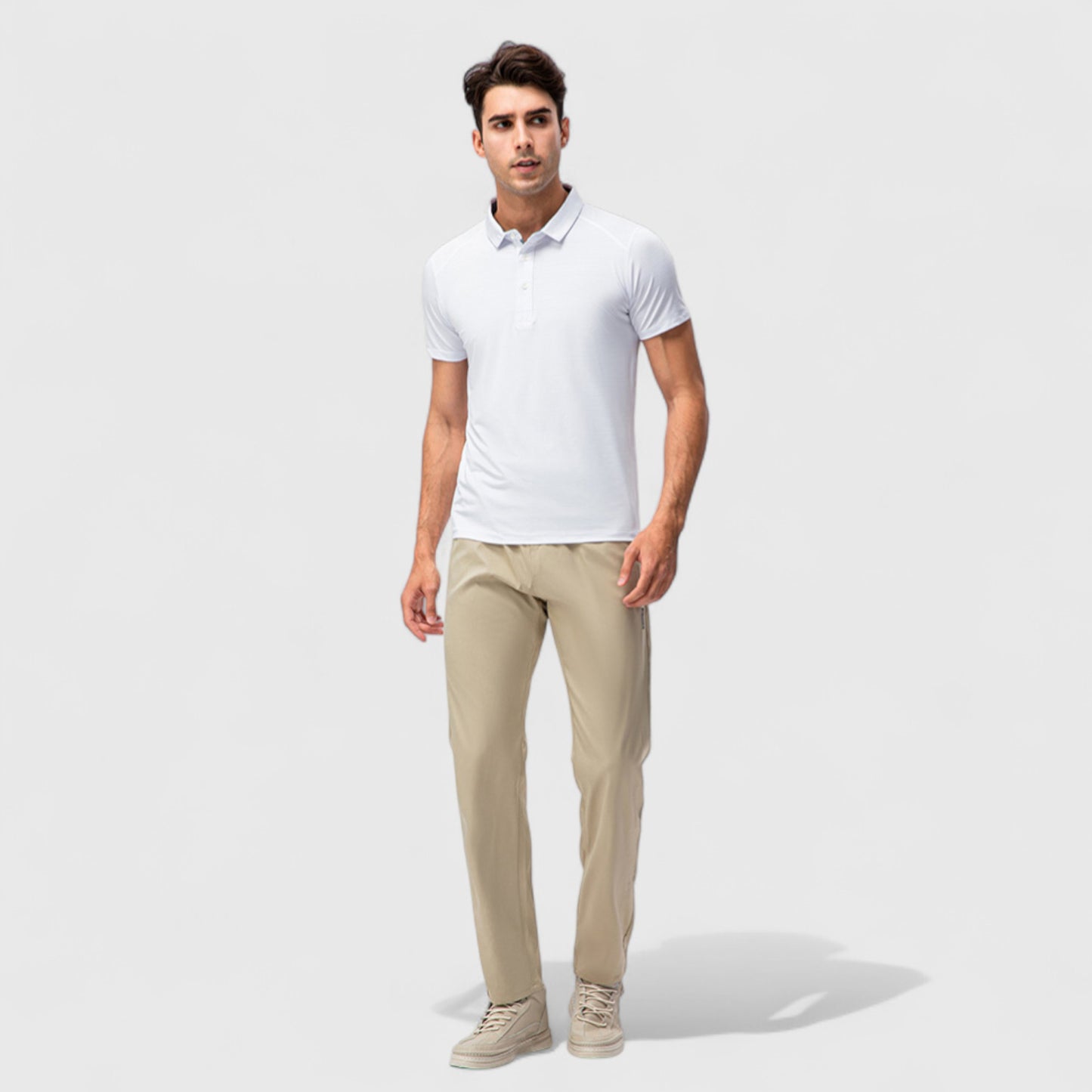 Men's Athletic Fit Polo Shirt with Short Sleeves and Three-Button Placket for Casual and Sport Styling