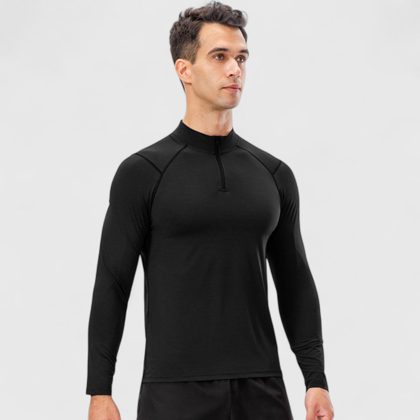 Men's Long Sleeve Quarter Zip Top with Athletic Fit and Raglan Sleeves for Training or Casual Wear