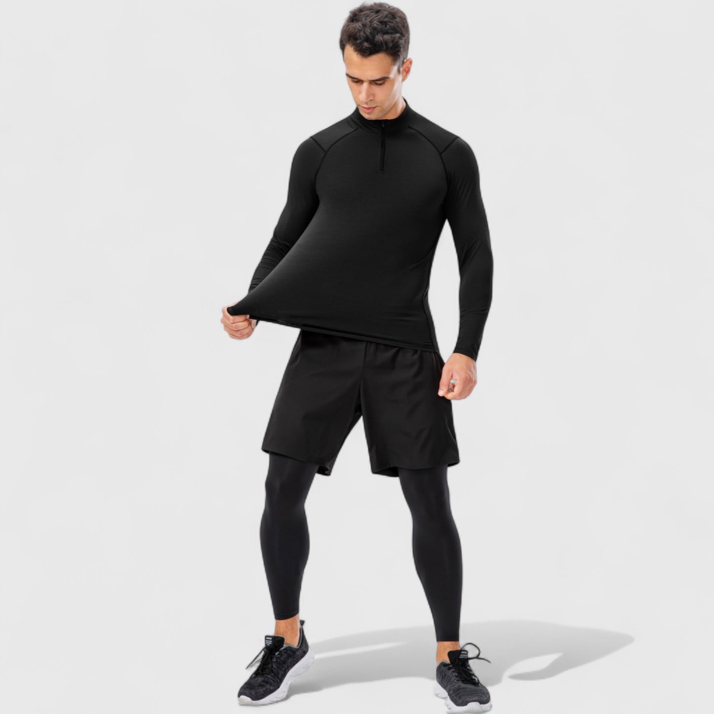Men's Long Sleeve Quarter Zip Top with Athletic Fit and Raglan Sleeves for Training or Casual Wear