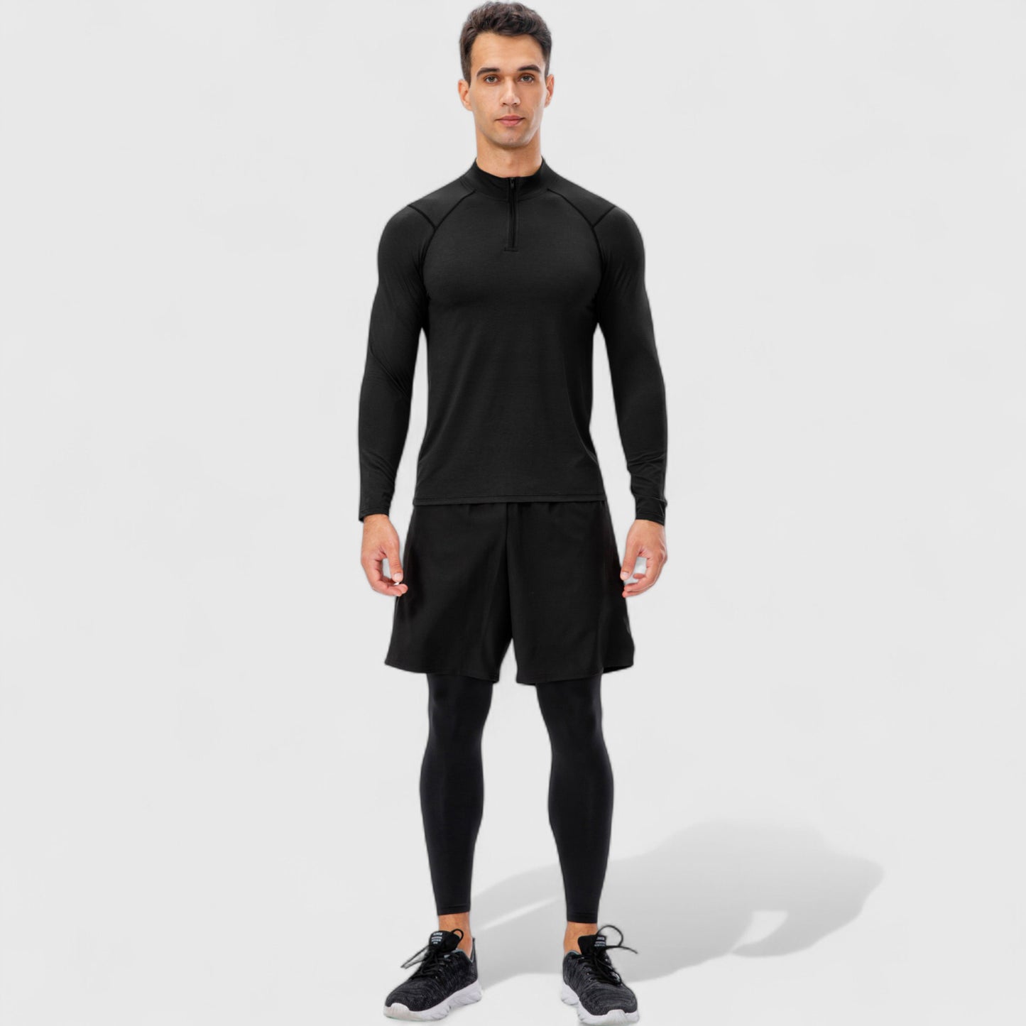 Men's Long Sleeve Quarter Zip Top with Athletic Fit and Raglan Sleeves for Training or Casual Wear