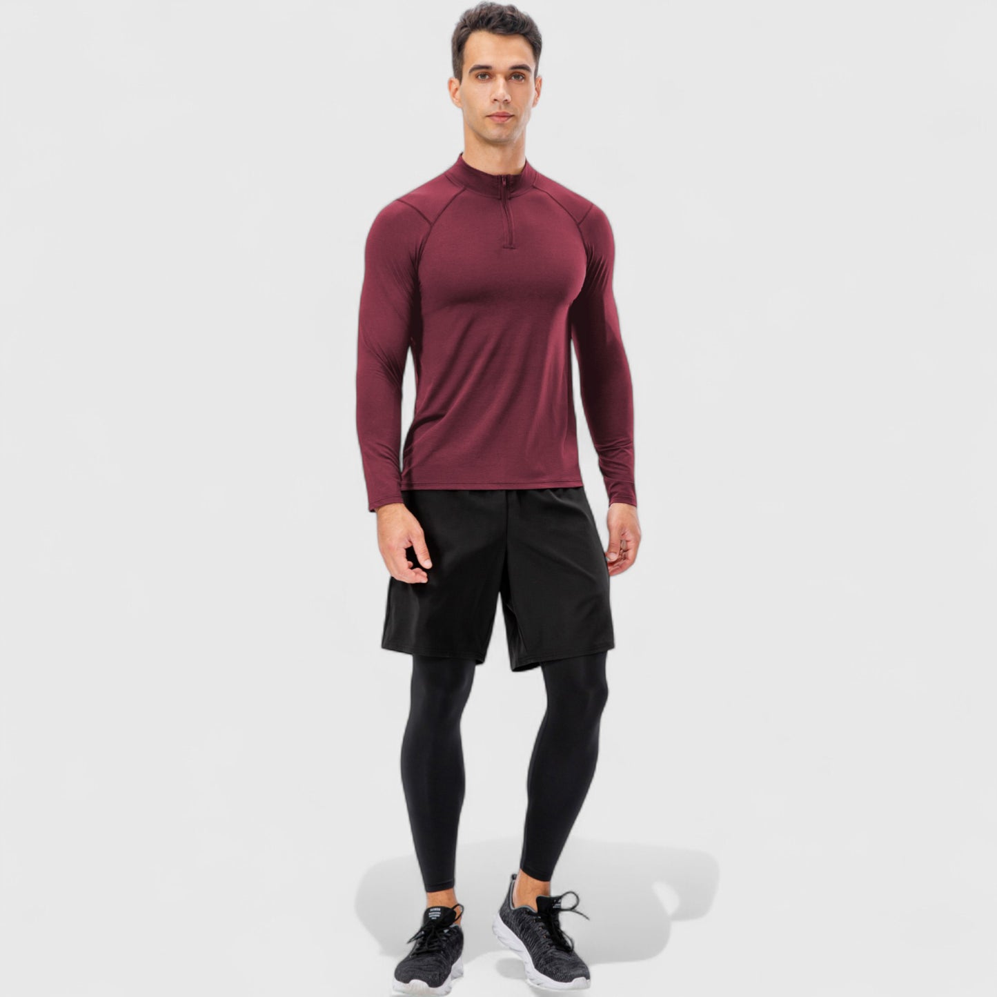 Men's Long Sleeve Quarter Zip Top with Athletic Fit and Raglan Sleeves for Training or Casual Wear