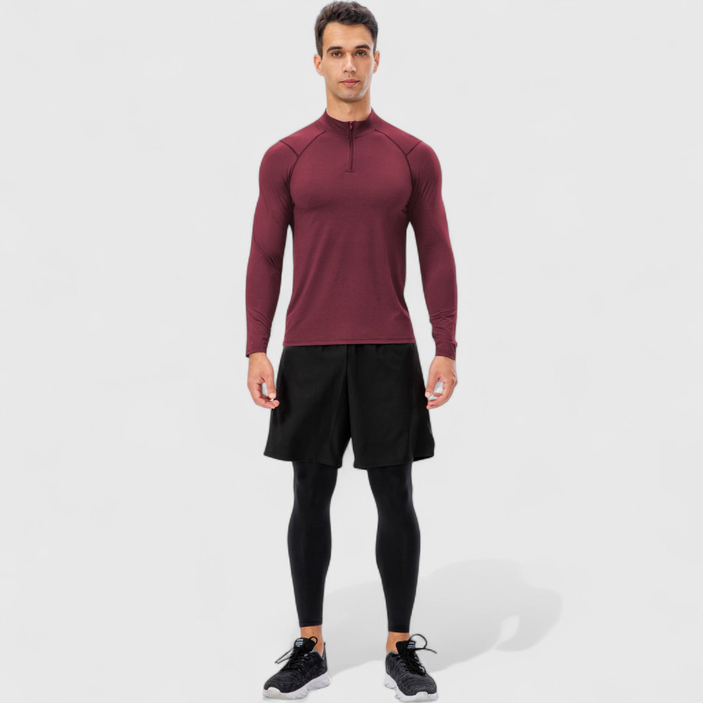 Men's Long Sleeve Quarter Zip Top with Athletic Fit and Raglan Sleeves for Training or Casual Wear