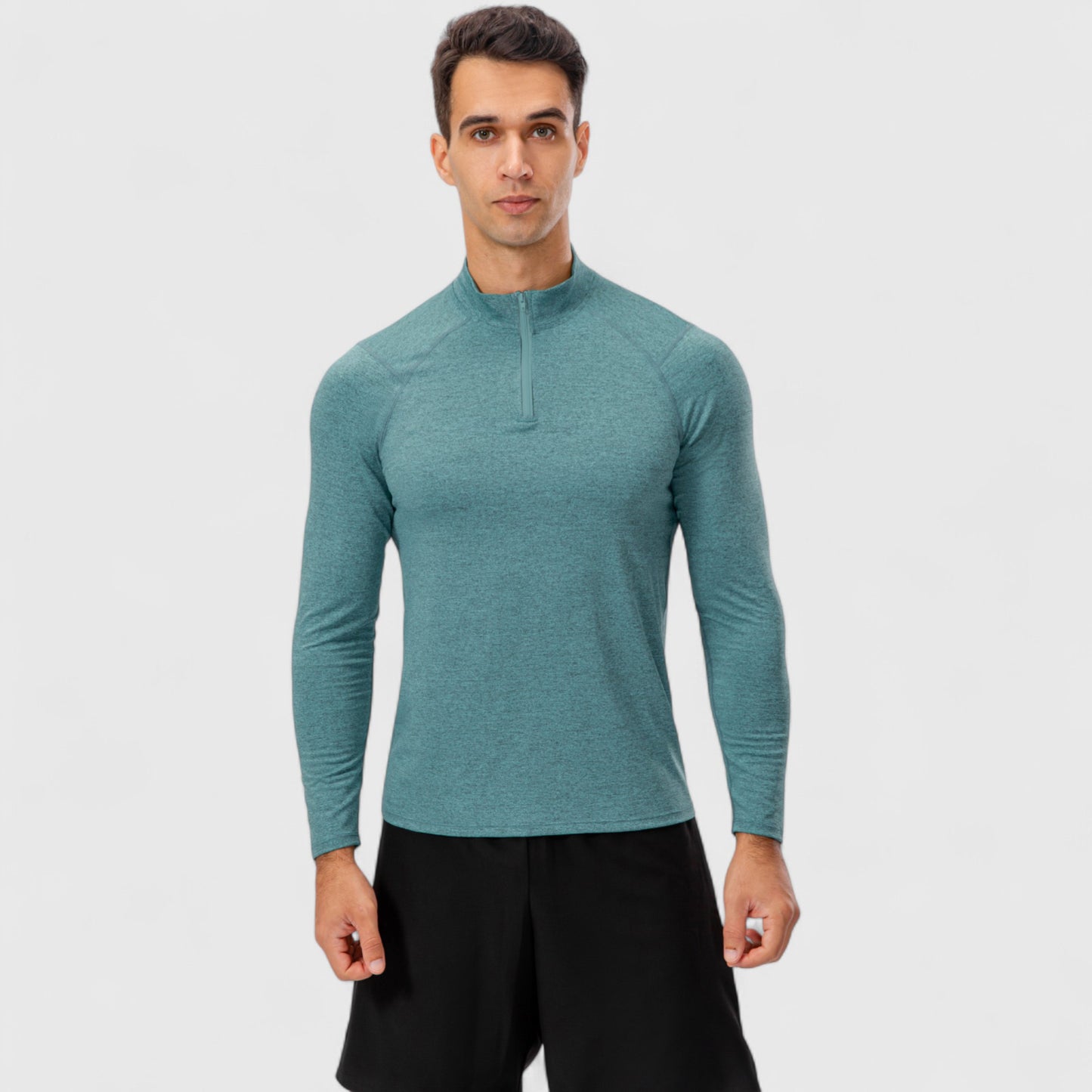 Men's Long Sleeve Quarter Zip Top with Athletic Fit and Raglan Sleeves for Training or Casual Wear