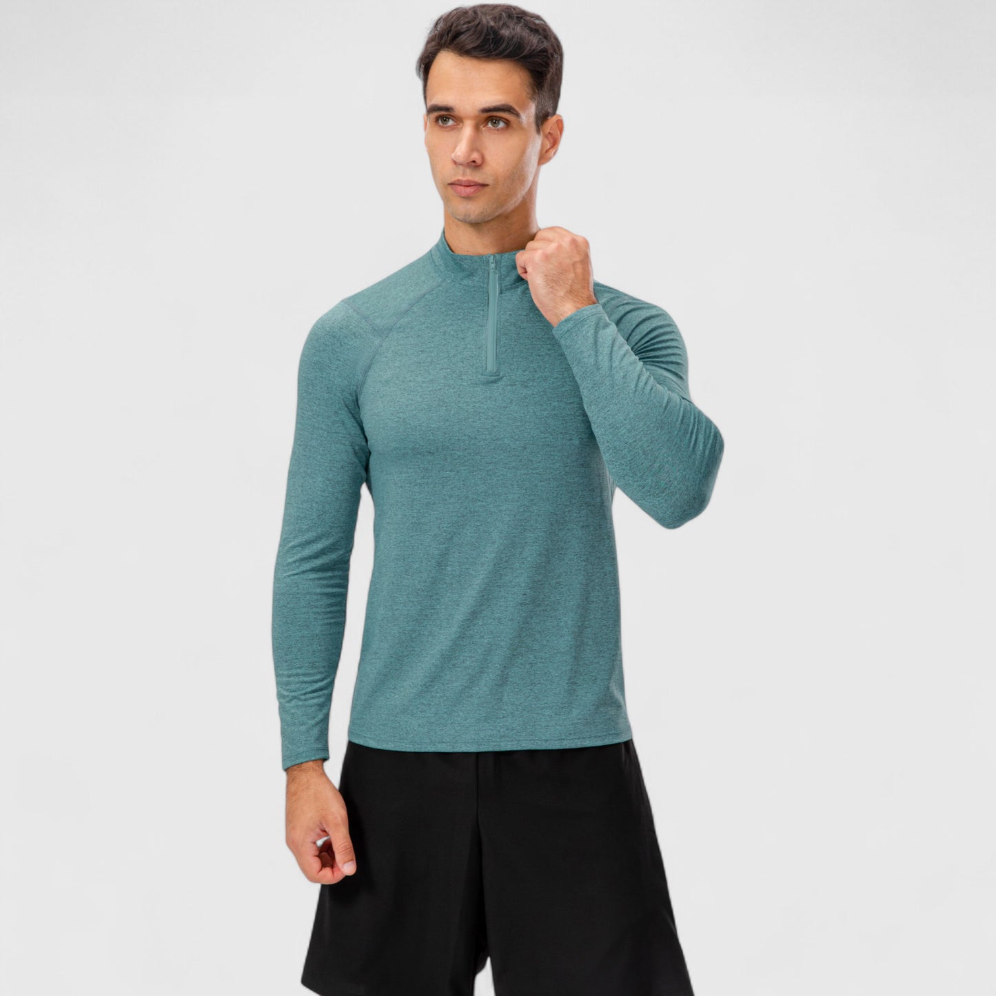 Men's Long Sleeve Quarter Zip Top with Athletic Fit and Raglan Sleeves for Training or Casual Wear