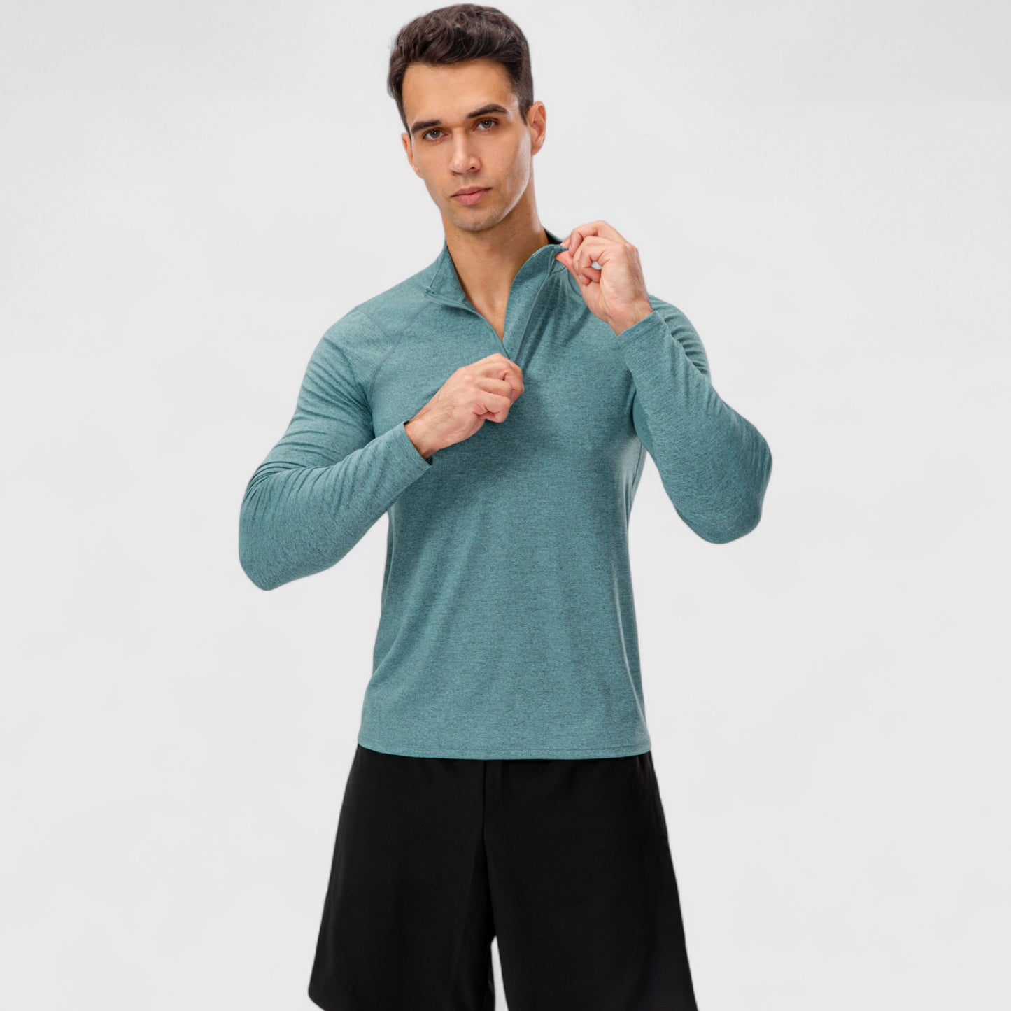 Men's Long Sleeve Quarter Zip Top with Athletic Fit and Raglan Sleeves for Training or Casual Wear