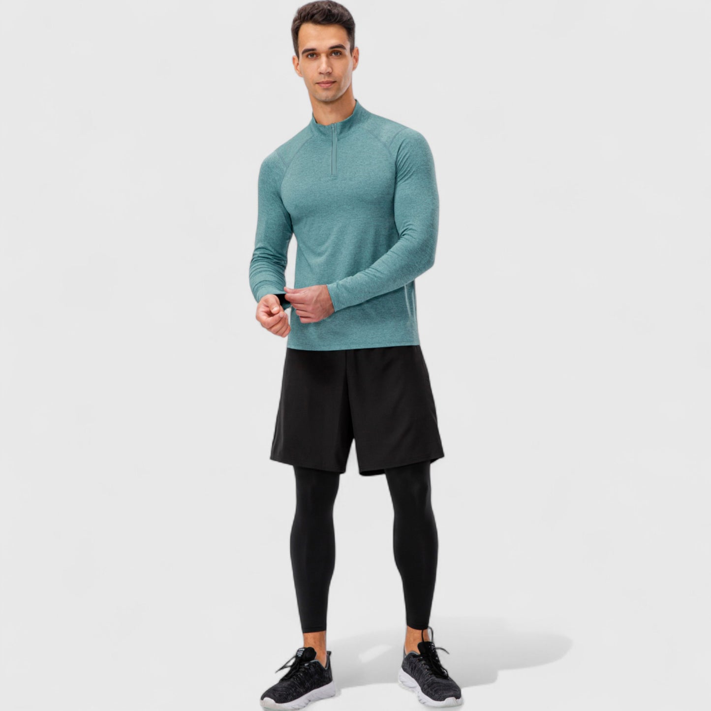 Men's Long Sleeve Quarter Zip Top with Athletic Fit and Raglan Sleeves for Training or Casual Wear