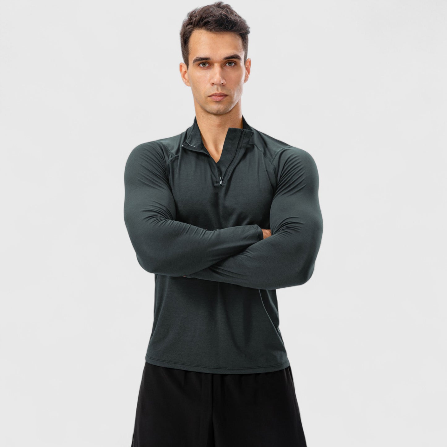 Men's Long Sleeve Quarter Zip Top with Athletic Fit and Raglan Sleeves for Training or Casual Wear