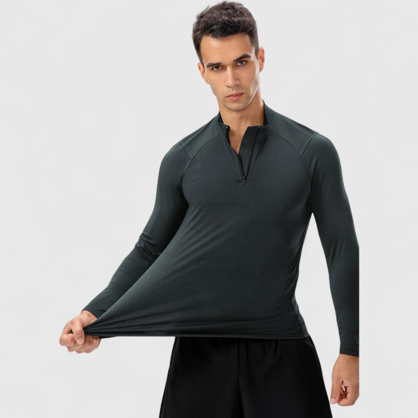 Men's Long Sleeve Quarter Zip Top with Athletic Fit and Raglan Sleeves for Training or Casual Wear