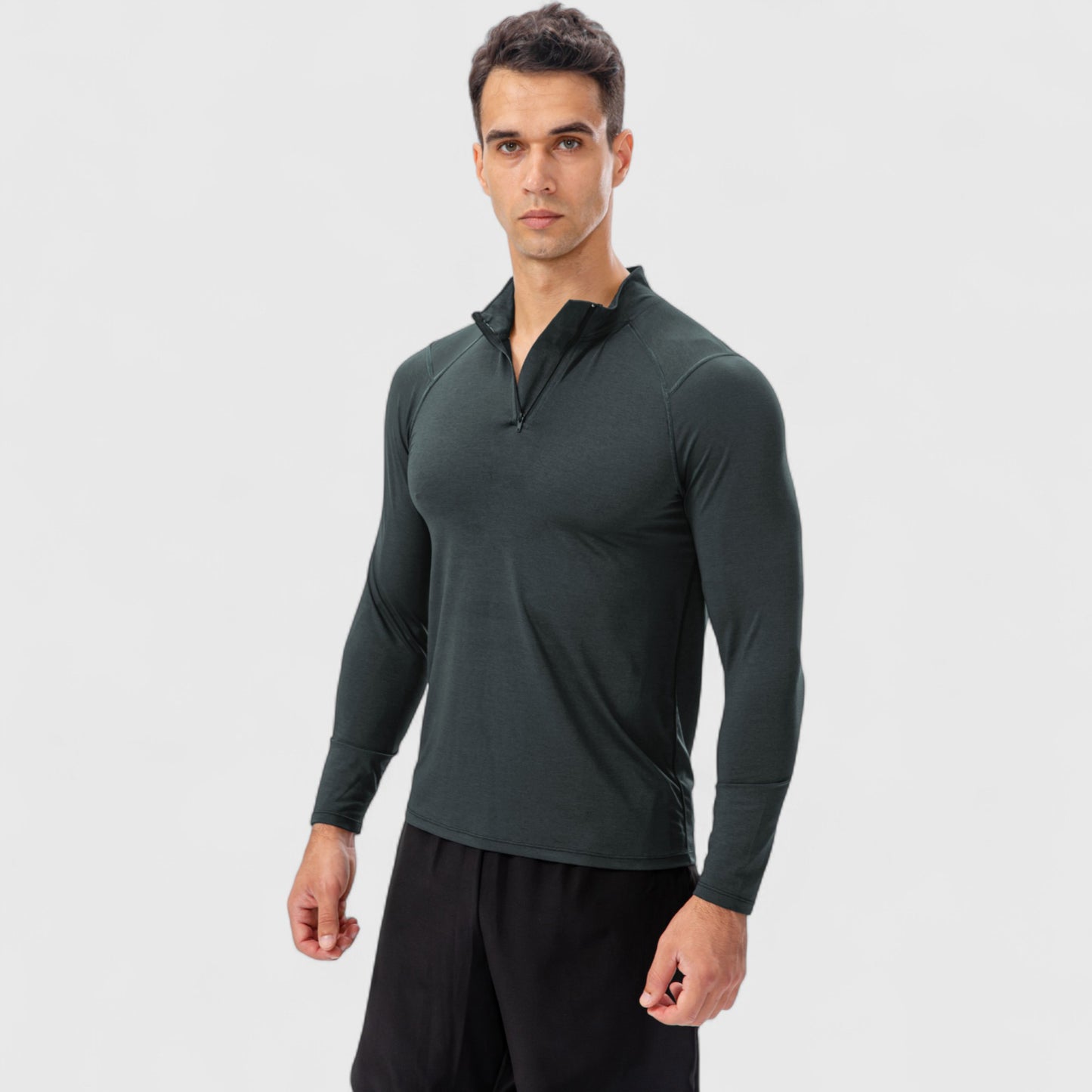 Men's Long Sleeve Quarter Zip Top with Athletic Fit and Raglan Sleeves for Training or Casual Wear