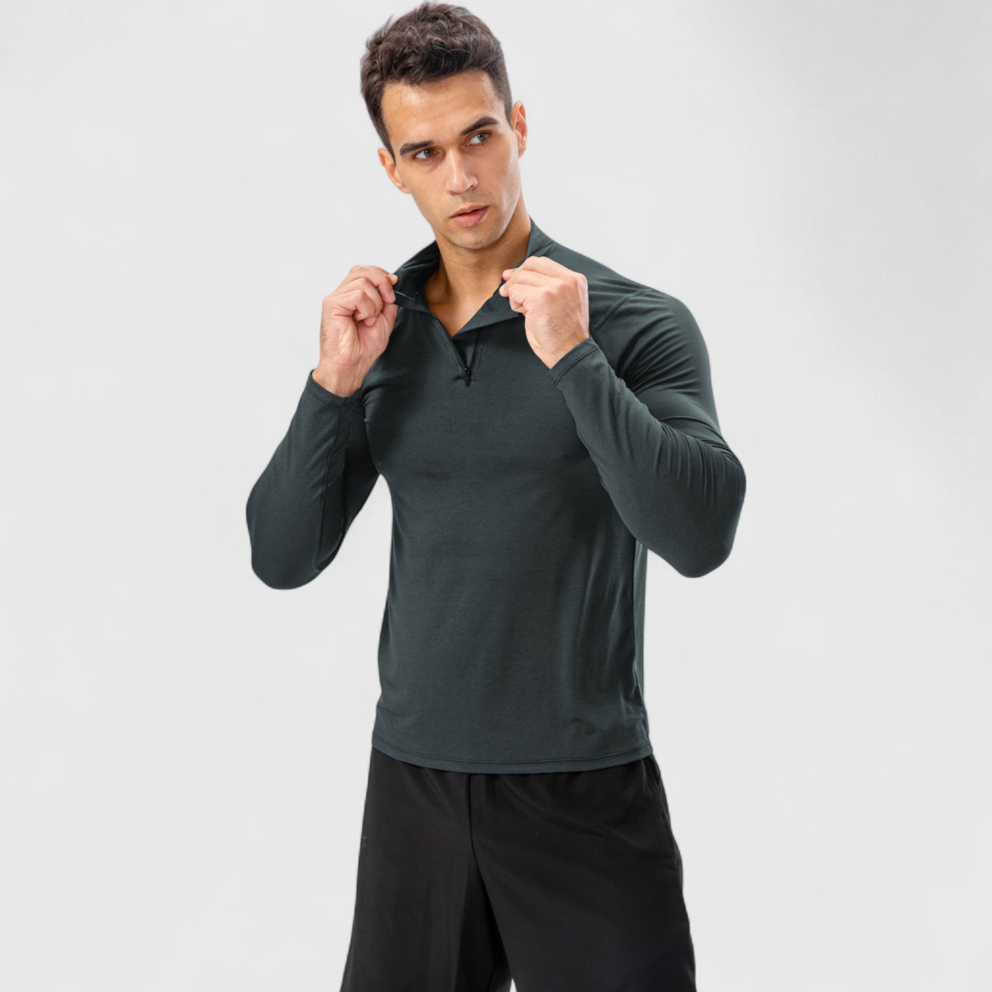 Men's Long Sleeve Quarter Zip Top with Athletic Fit and Raglan Sleeves for Training or Casual Wear