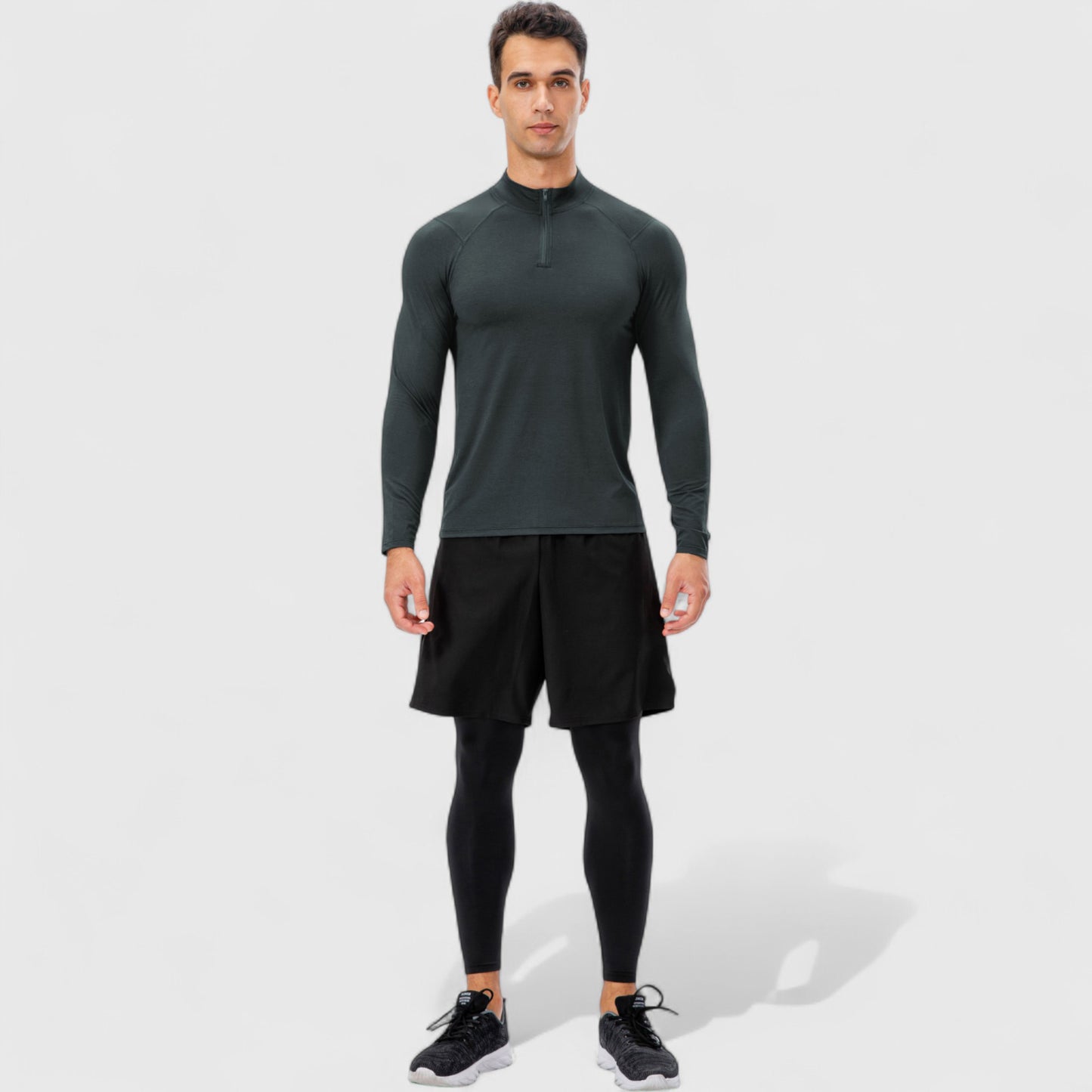 Men's Long Sleeve Quarter Zip Top with Athletic Fit and Raglan Sleeves for Training or Casual Wear