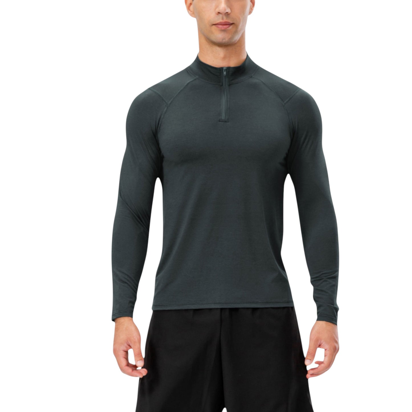 Men's Long Sleeve Quarter Zip Top with Athletic Fit and Raglan Sleeves for Training or Casual Wear
