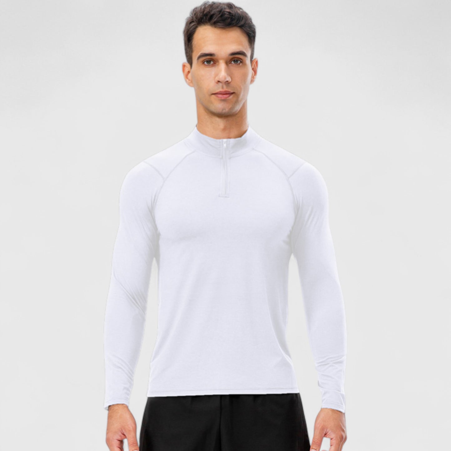 Men's Long Sleeve Quarter Zip Top with Athletic Fit and Raglan Sleeves for Training or Casual Wear