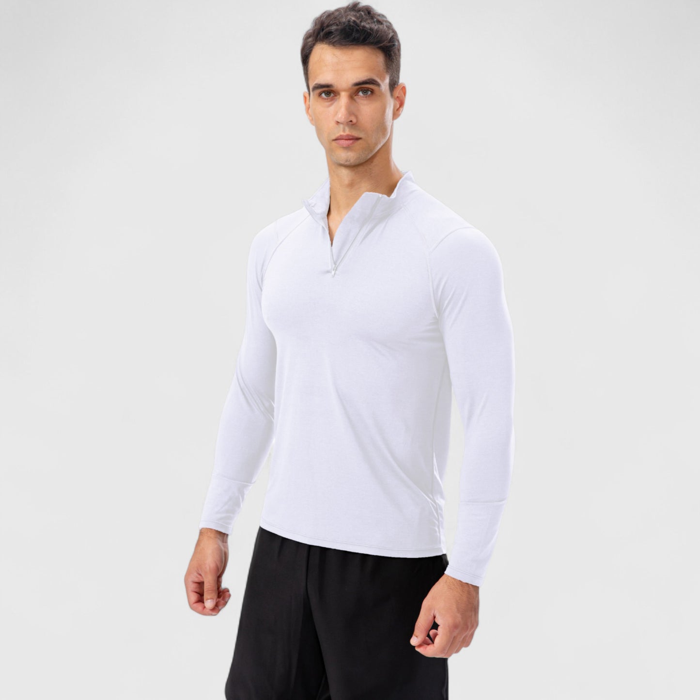 Men's Long Sleeve Quarter Zip Top with Athletic Fit and Raglan Sleeves for Training or Casual Wear