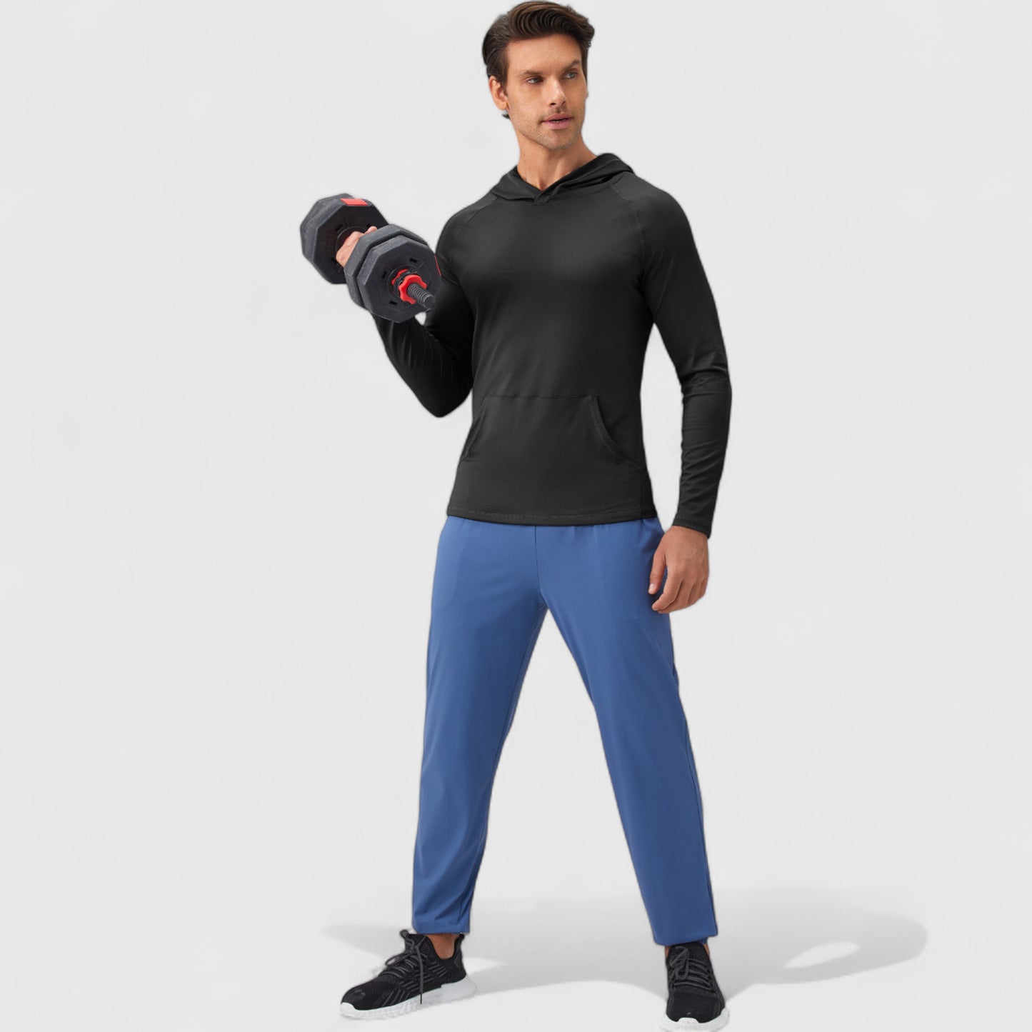 Men's Long Sleeve Pullover Hoodie with Front Kangaroo Pocket and Athletic Fit