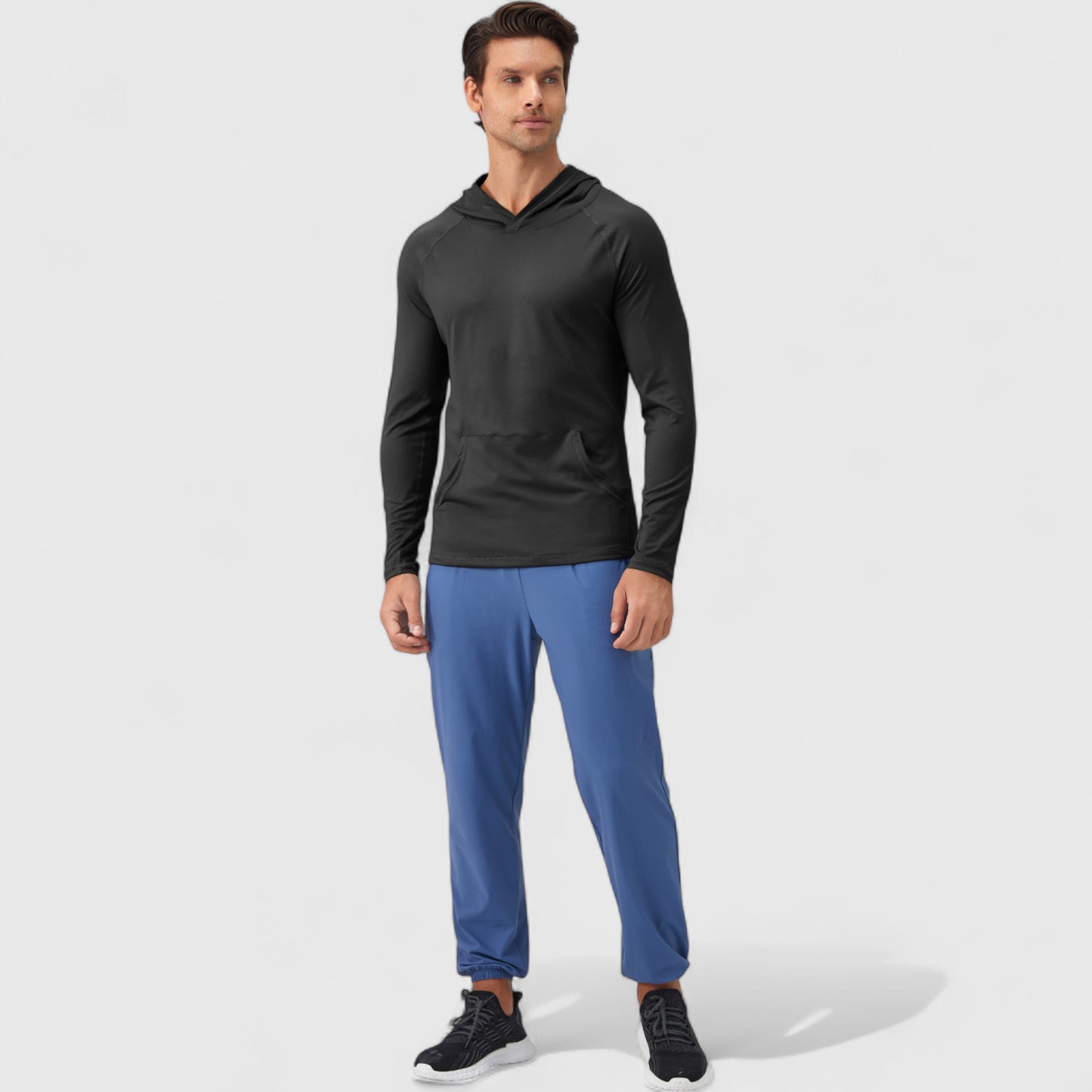 Men's Long Sleeve Pullover Hoodie with Front Kangaroo Pocket and Athletic Fit
