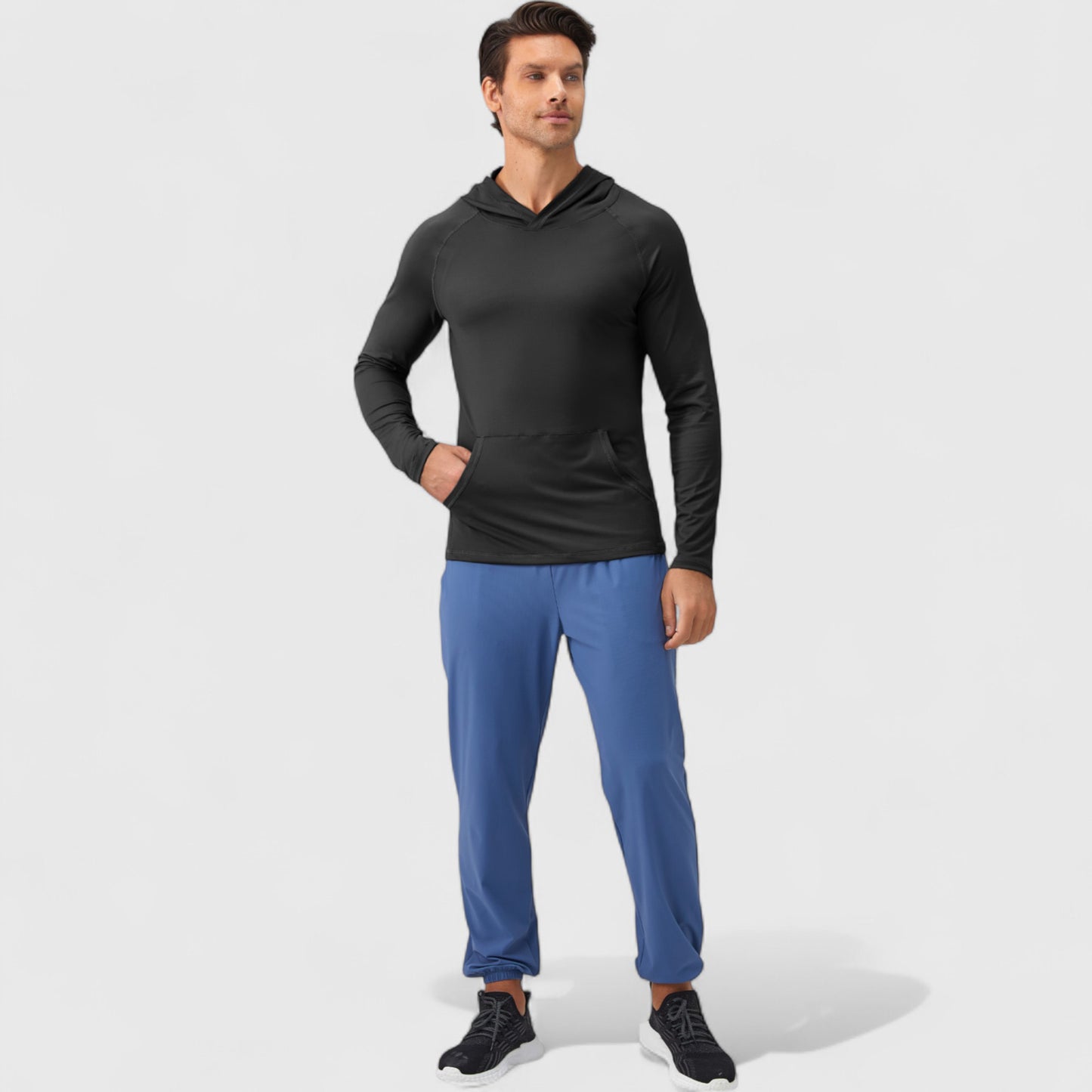 Men's Long Sleeve Pullover Hoodie with Front Kangaroo Pocket and Athletic Fit