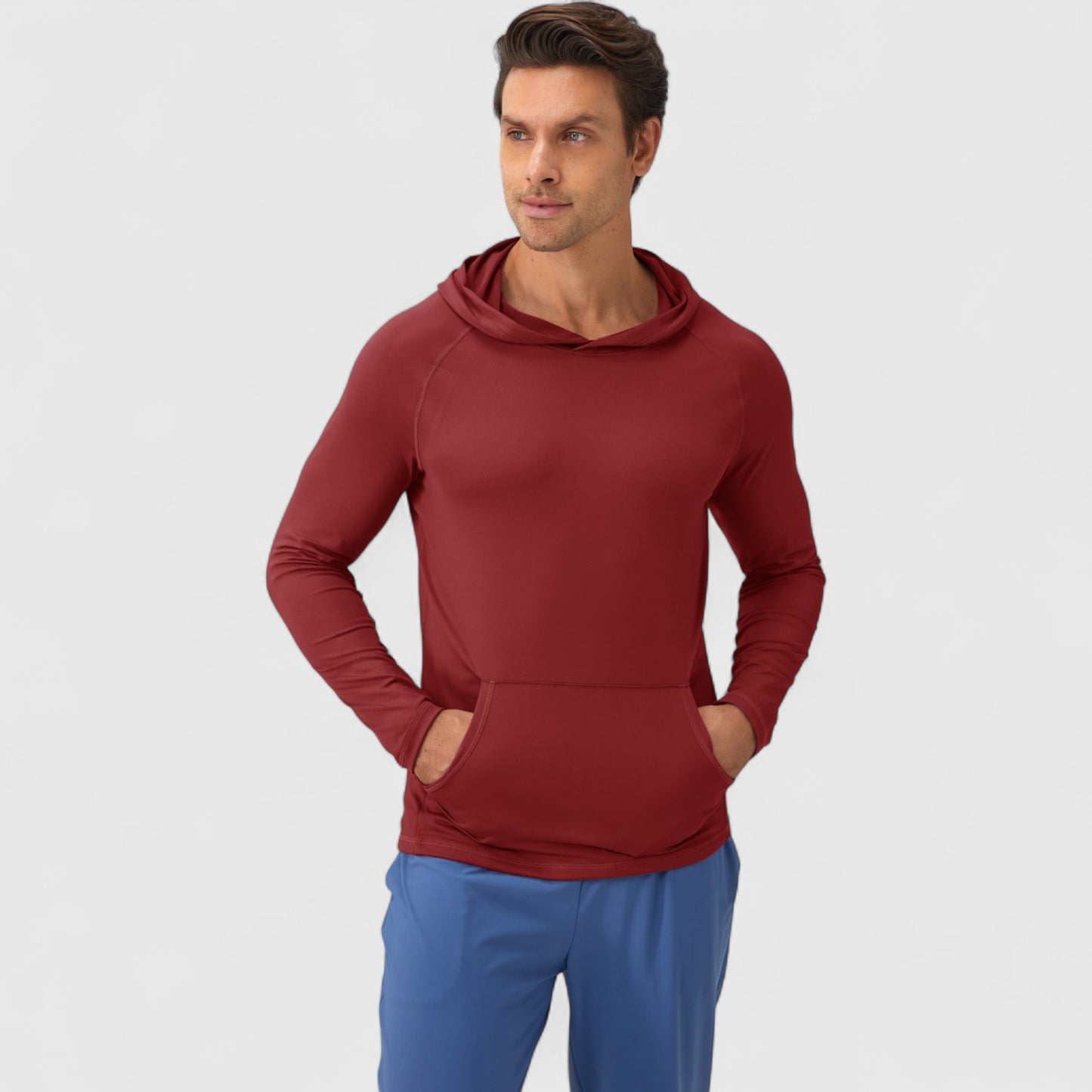 Men's Long Sleeve Pullover Hoodie with Front Kangaroo Pocket and Athletic Fit