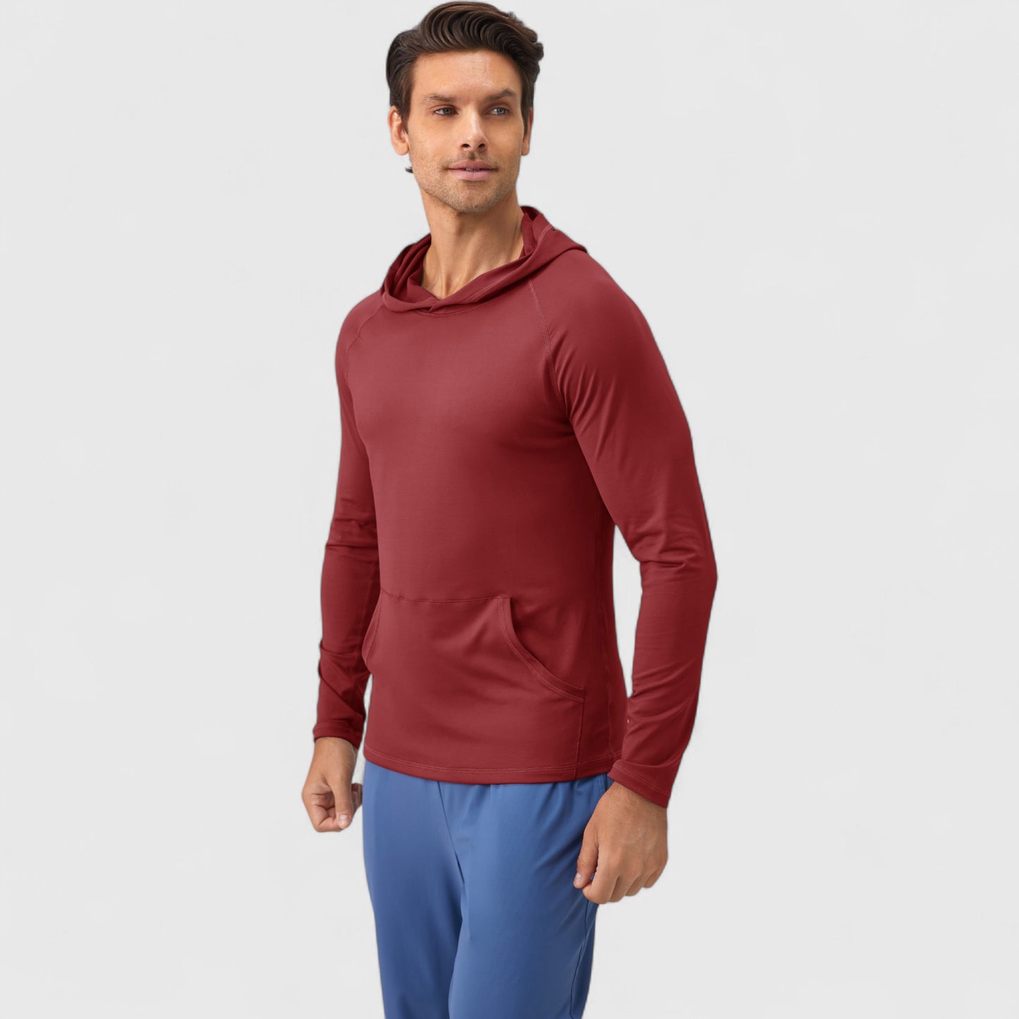 Men's Long Sleeve Pullover Hoodie with Front Kangaroo Pocket and Athletic Fit