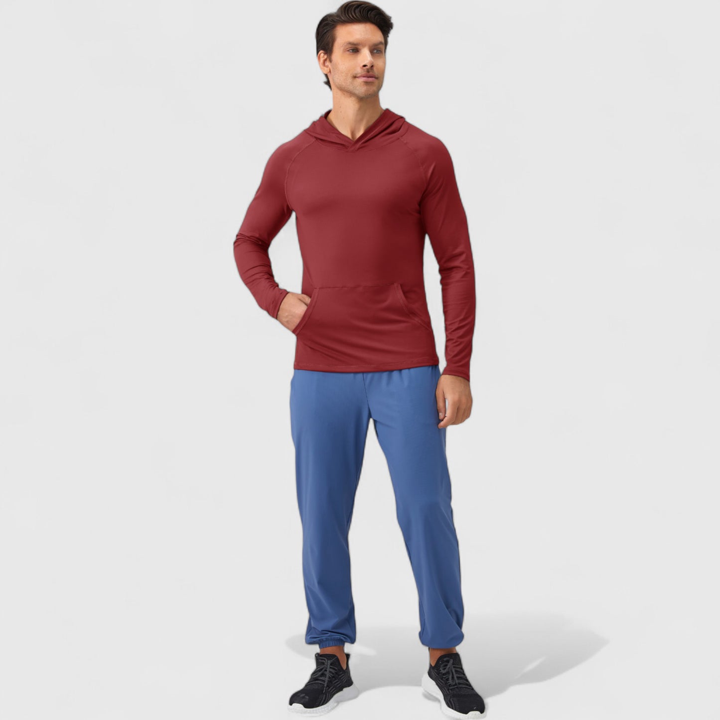 Men's Long Sleeve Pullover Hoodie with Front Kangaroo Pocket and Athletic Fit