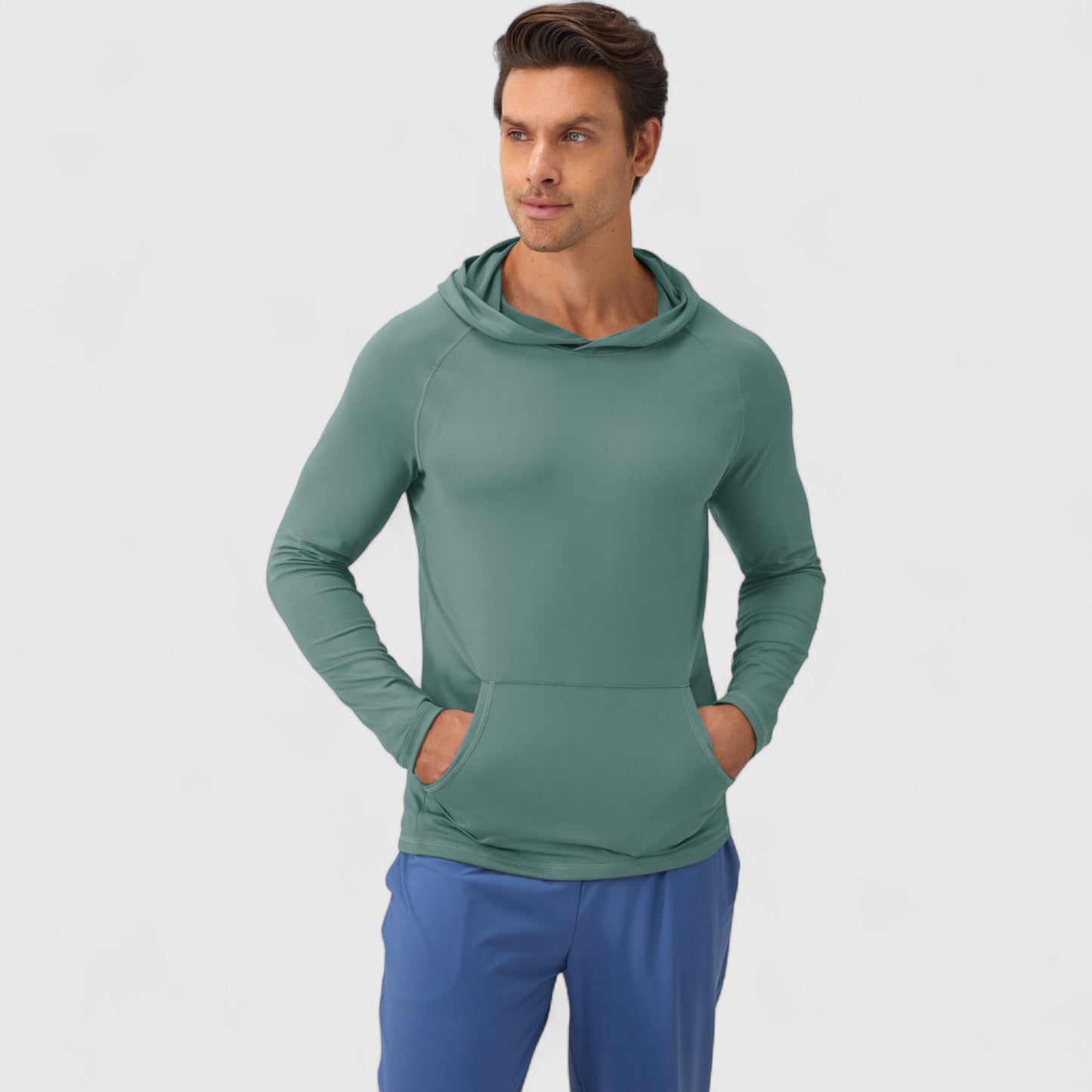 Men's Long Sleeve Pullover Hoodie with Front Kangaroo Pocket and Athletic Fit