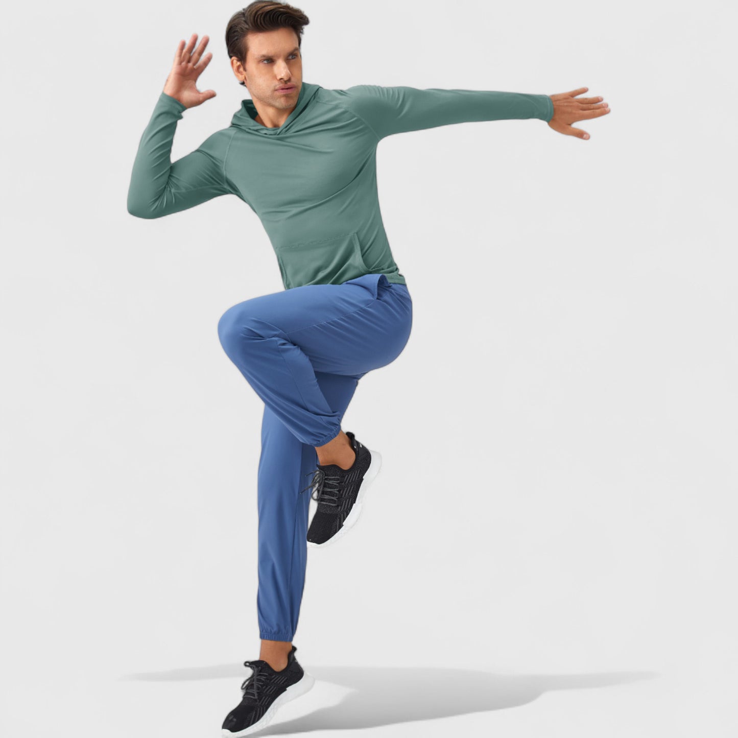 Men's Long Sleeve Pullover Hoodie with Front Kangaroo Pocket and Athletic Fit