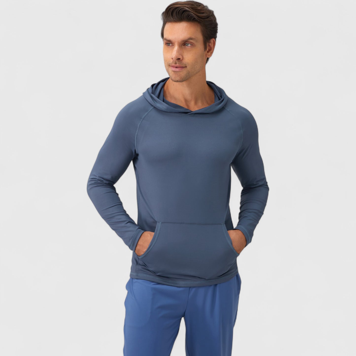 Men's Long Sleeve Pullover Hoodie with Front Kangaroo Pocket and Athletic Fit