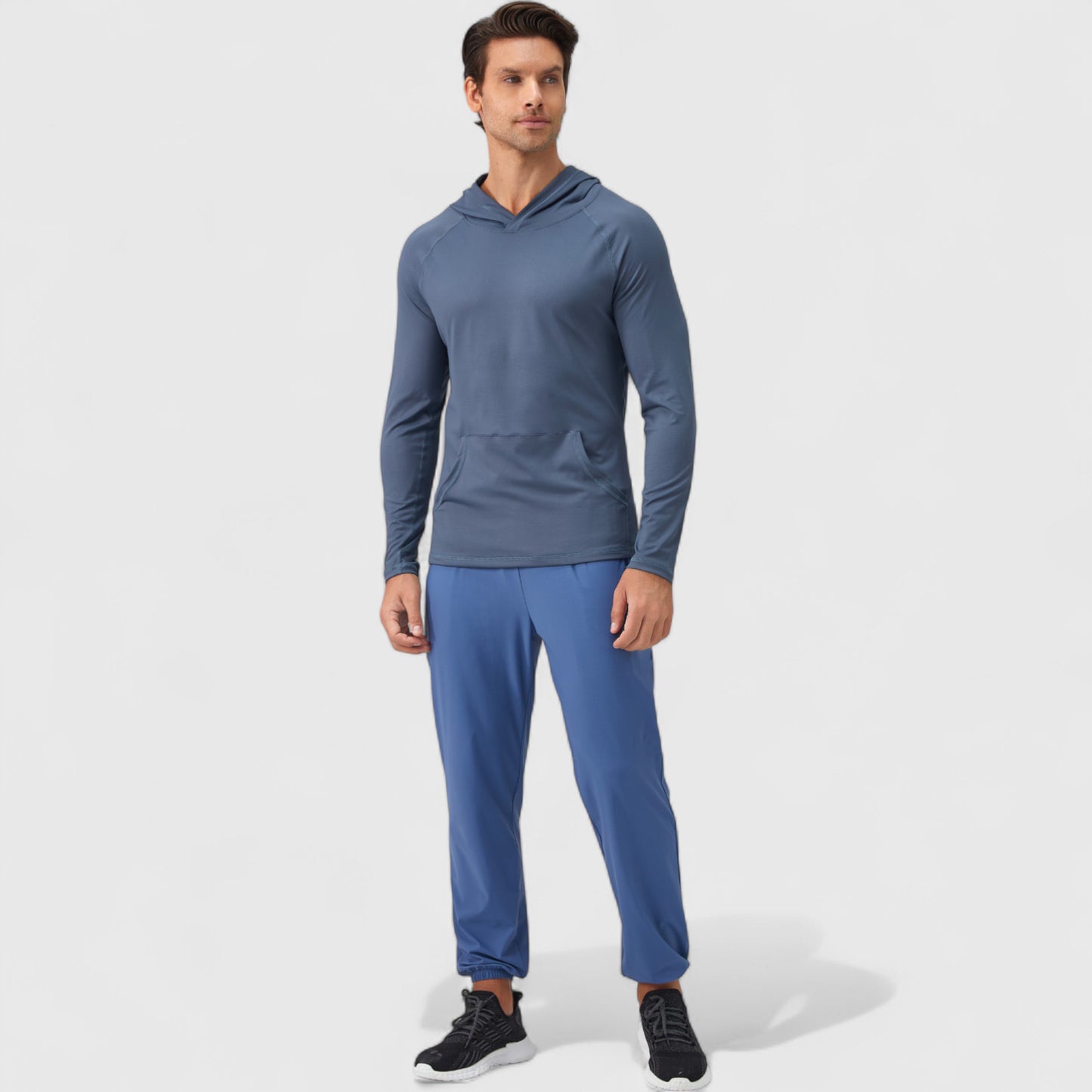 Men's Long Sleeve Pullover Hoodie with Front Kangaroo Pocket and Athletic Fit