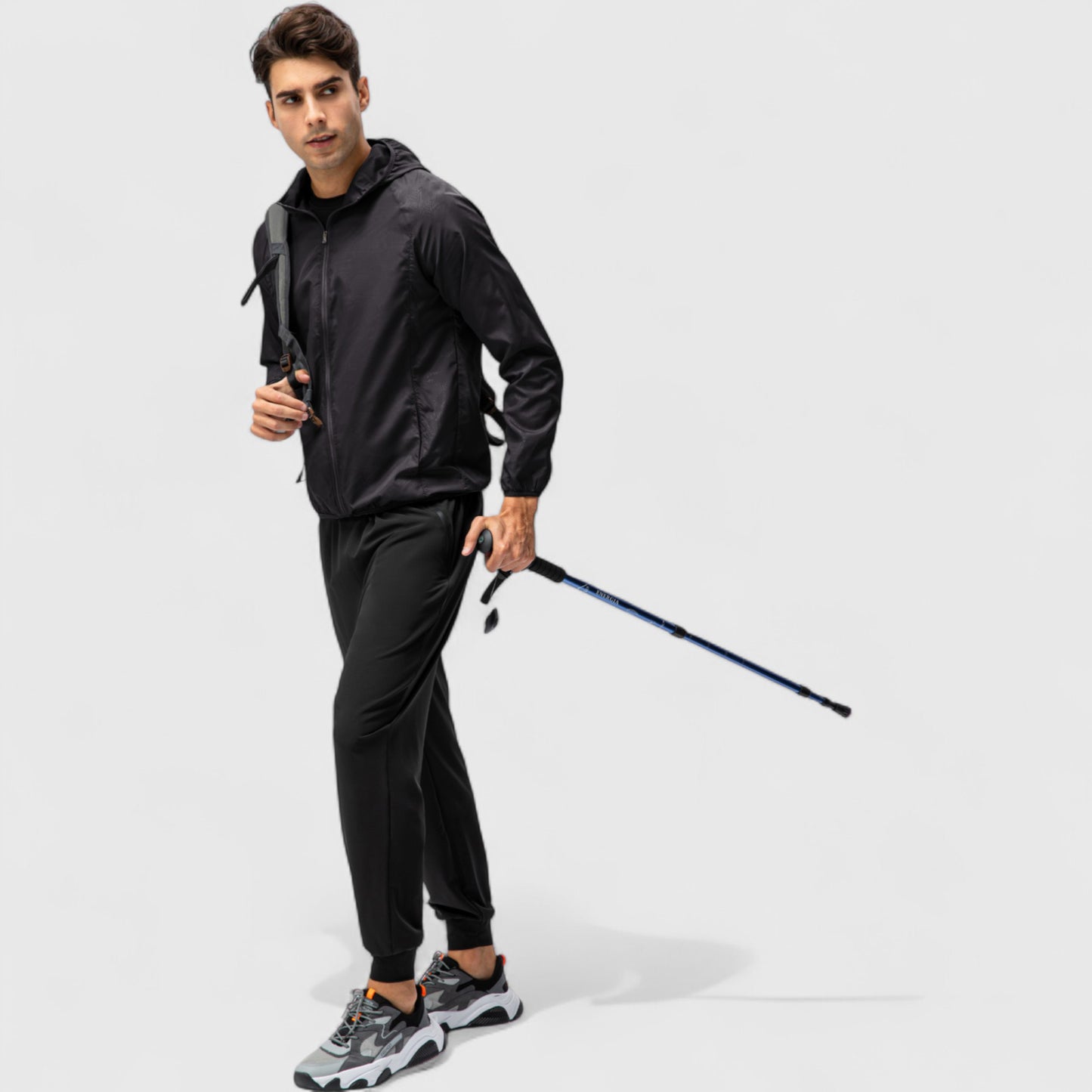 Men's Full Zip Hooded Windbreaker Jacket with Side Pockets and Elastic Cuffs
