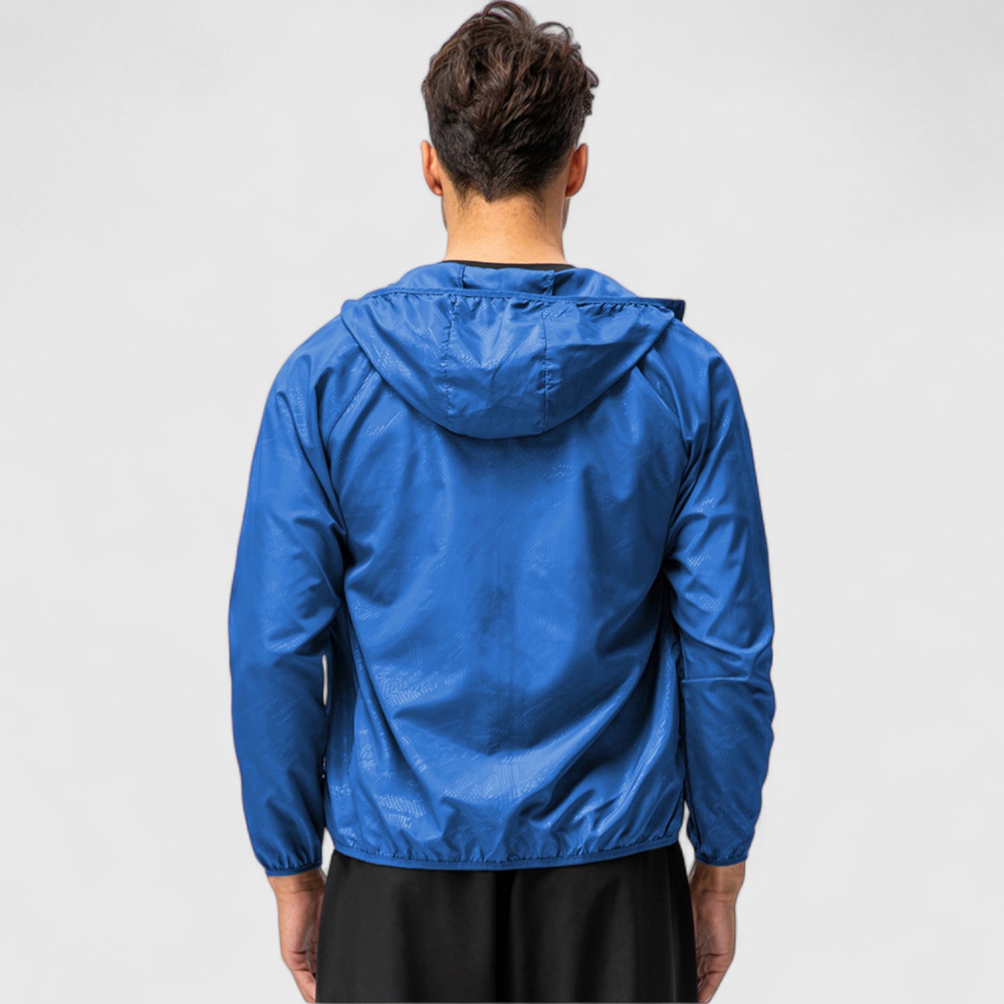 Men's Full Zip Hooded Windbreaker Jacket with Side Pockets and Elastic Cuffs