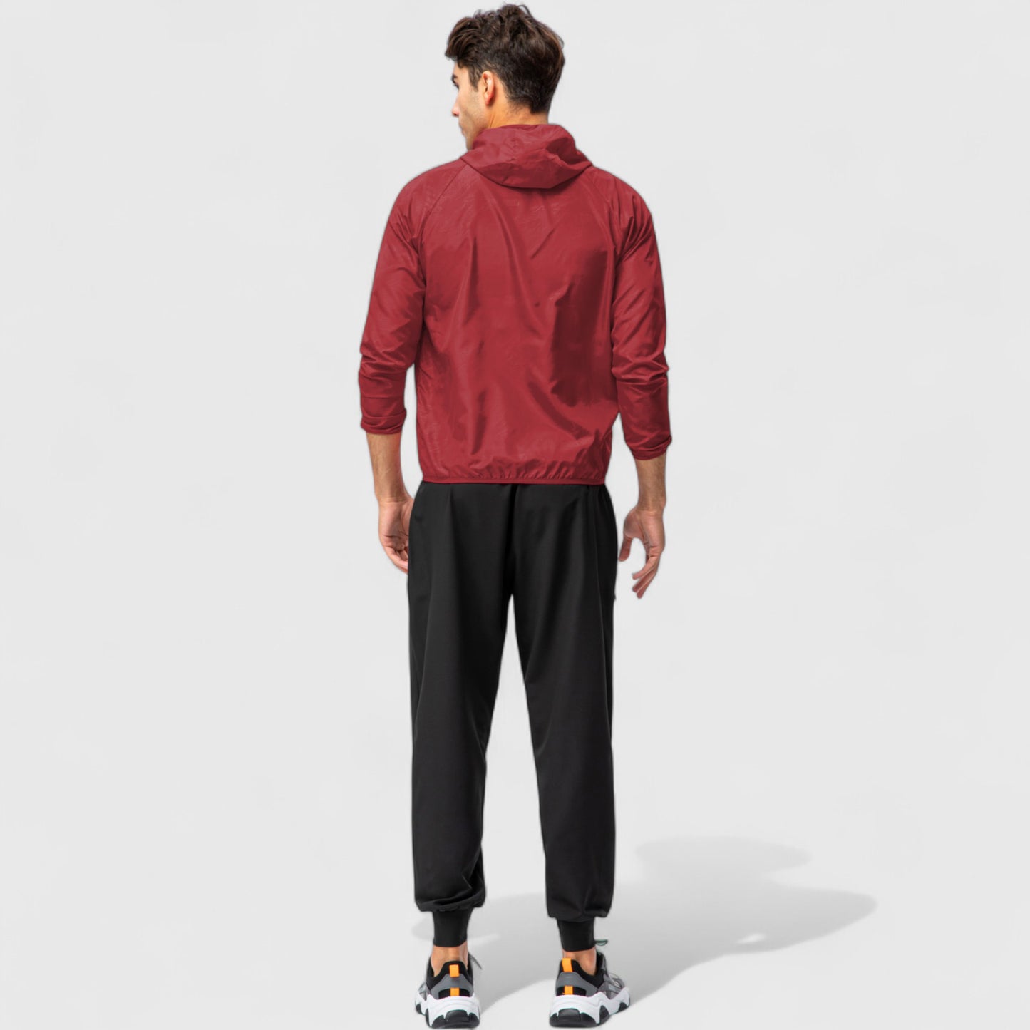 Men's Full Zip Hooded Windbreaker Jacket with Side Pockets and Elastic Cuffs