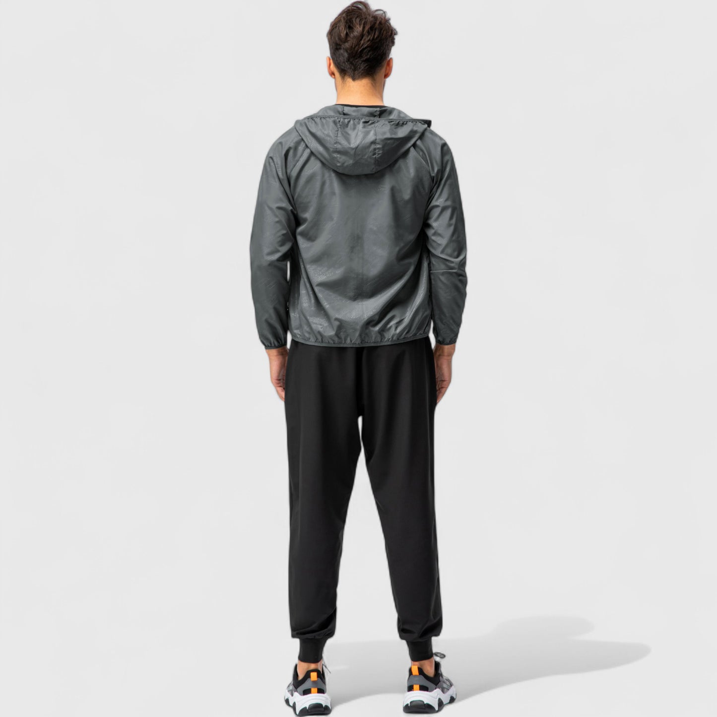 Men's Full Zip Hooded Windbreaker Jacket with Side Pockets and Elastic Cuffs