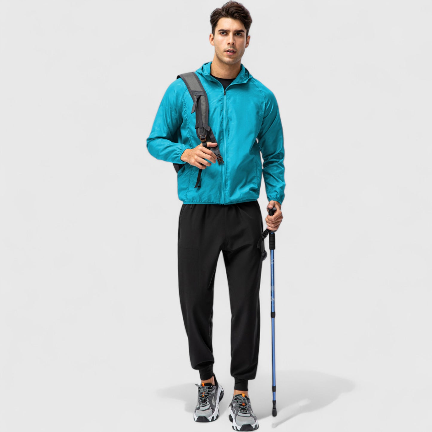Men's Full Zip Hooded Windbreaker Jacket with Side Pockets and Elastic Cuffs