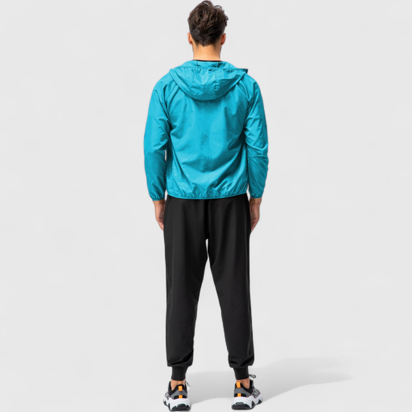 Men's Full Zip Hooded Windbreaker Jacket with Side Pockets and Elastic Cuffs