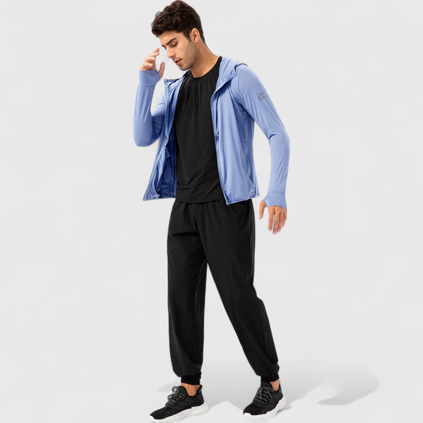 Men's Lightweight Zip-Up Hooded Jacket with Thumbholes and UPF 50+ Protection