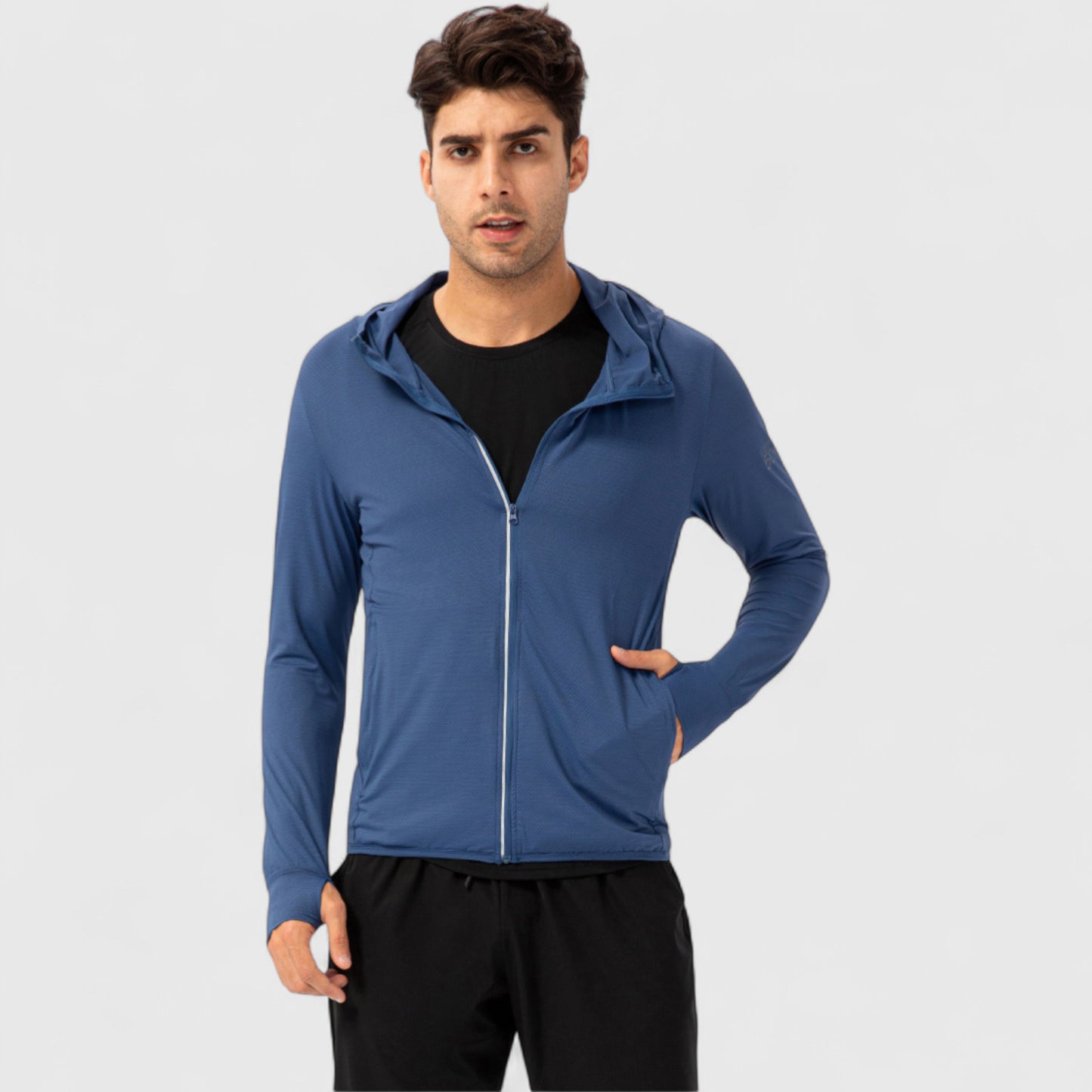 Men's Lightweight Zip-Up Hooded Jacket with Thumbholes and UPF 50+ Protection