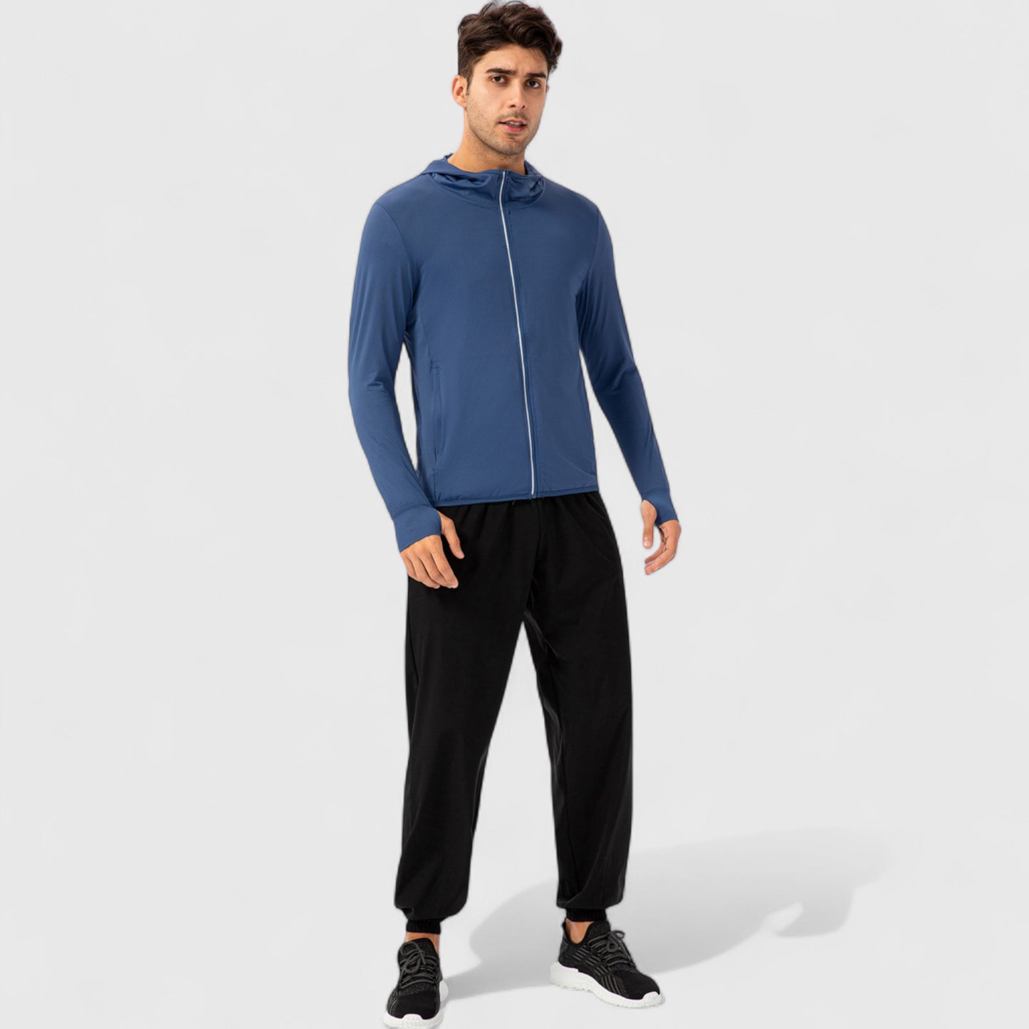 Men's Lightweight Zip-Up Hooded Jacket with Thumbholes and UPF 50+ Protection