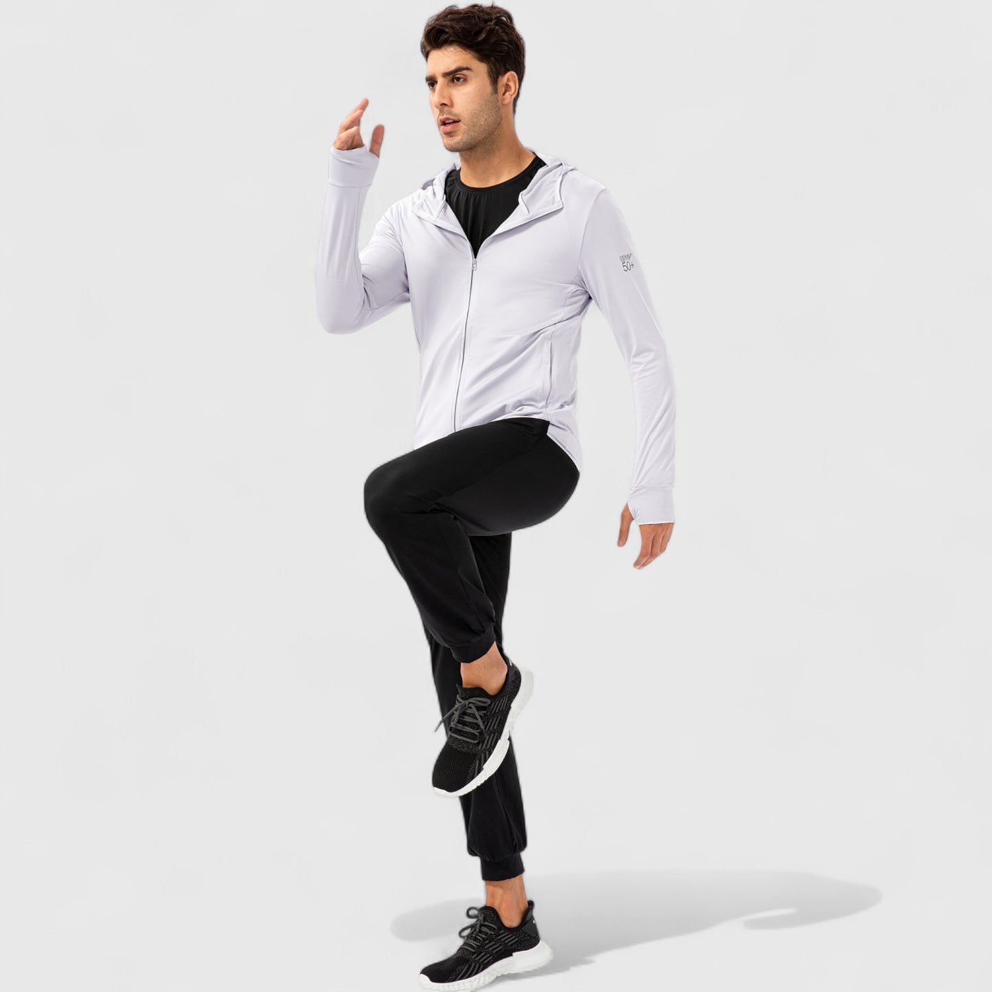 Men's Lightweight Zip-Up Hooded Jacket with Thumbholes and UPF 50+ Protection