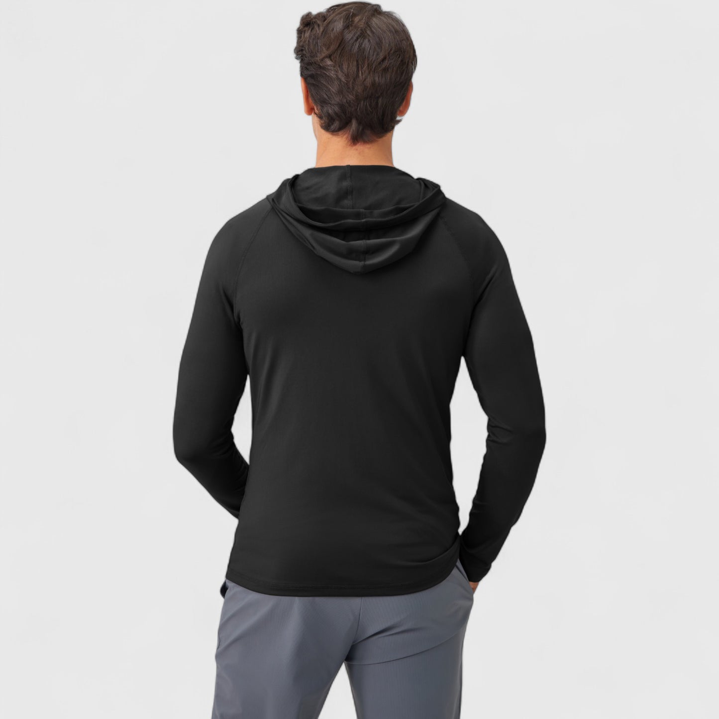 Men's Fitted Full-Zip Hooded Jacket with Front Pockets and Long Sleeves