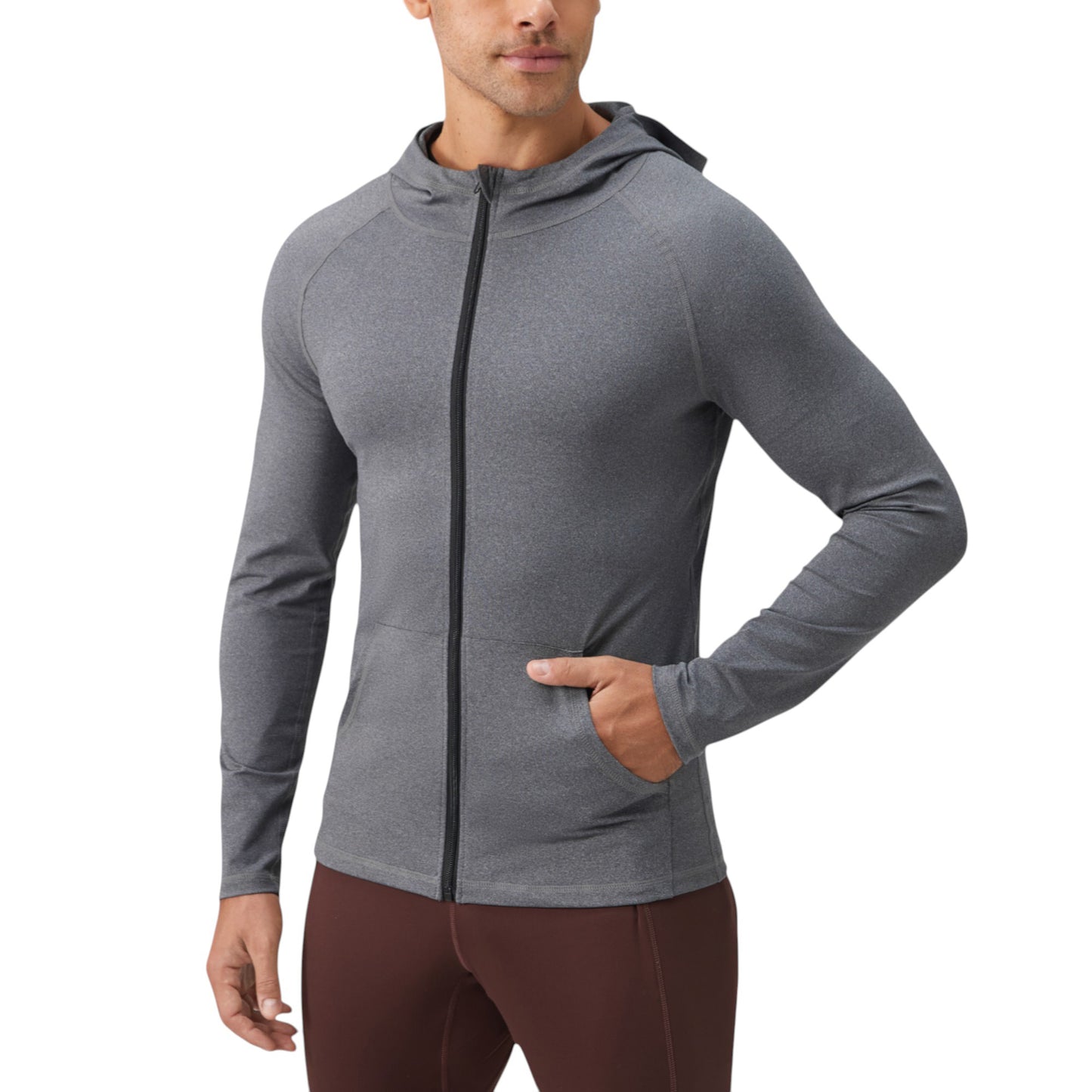 Men's Fitted Full-Zip Hooded Jacket with Front Pockets and Long Sleeves