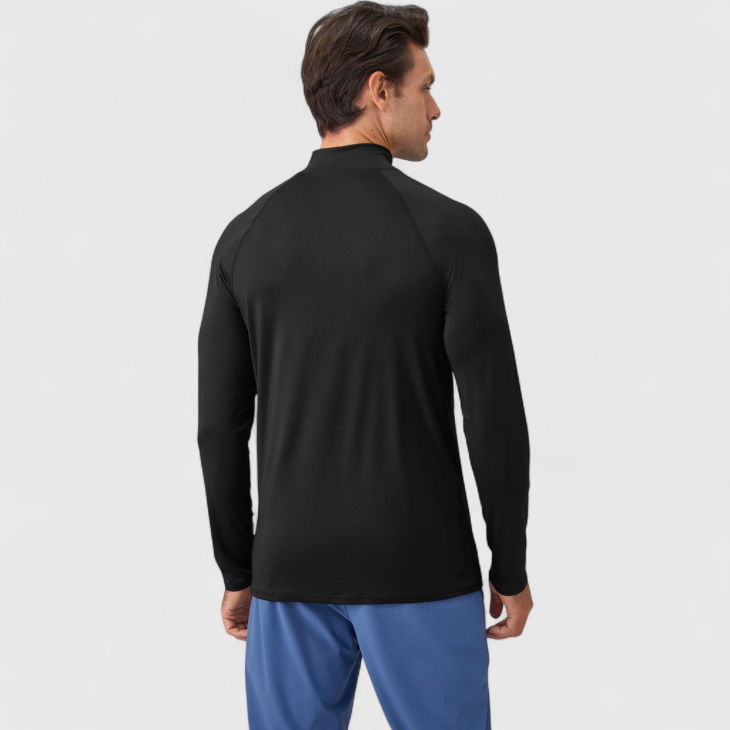 Men's Long Sleeve Quarter-Zip Pullover with Reflective Chest Detail and Slim Fit Design