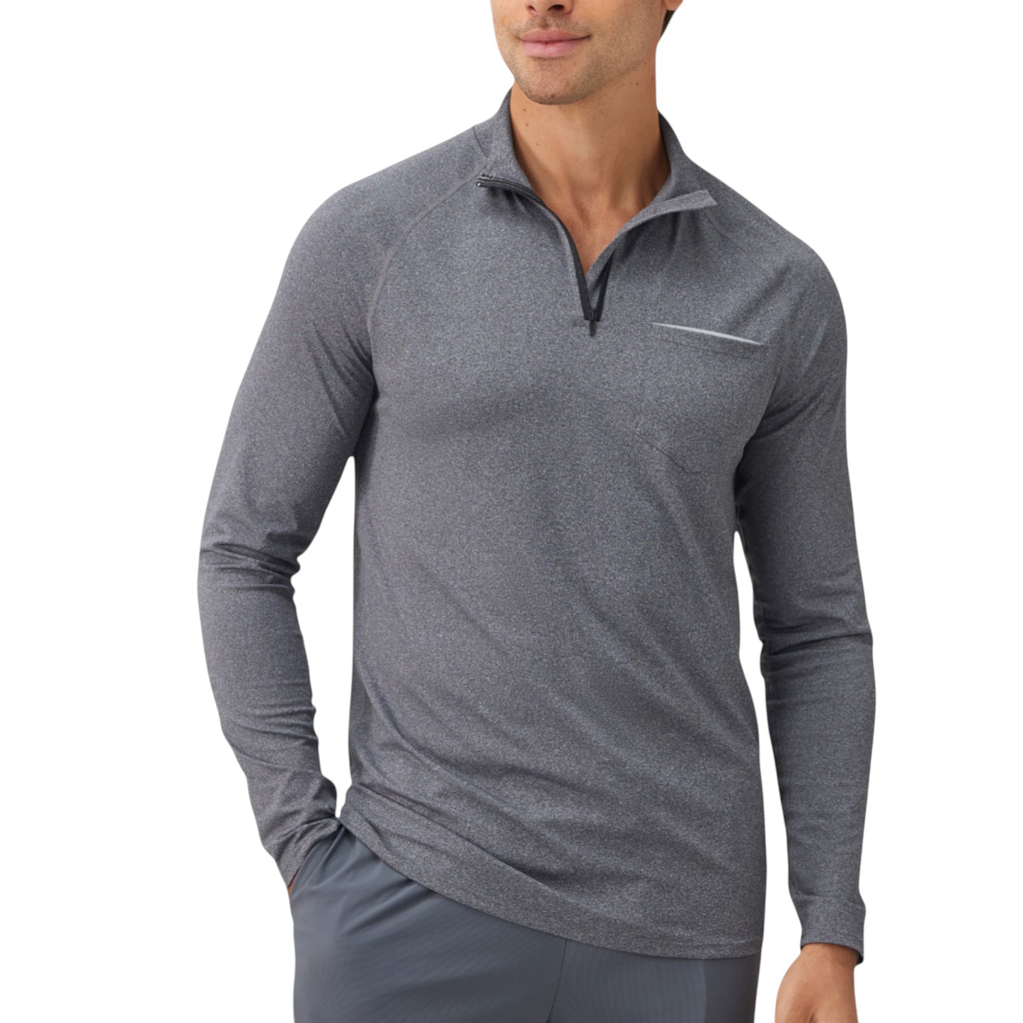 Men's Long Sleeve Quarter-Zip Pullover with Reflective Chest Detail and Slim Fit Design