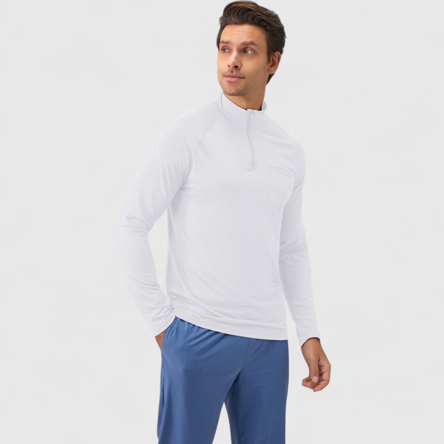 Men's Long Sleeve Quarter-Zip Pullover with Reflective Chest Detail and Slim Fit Design